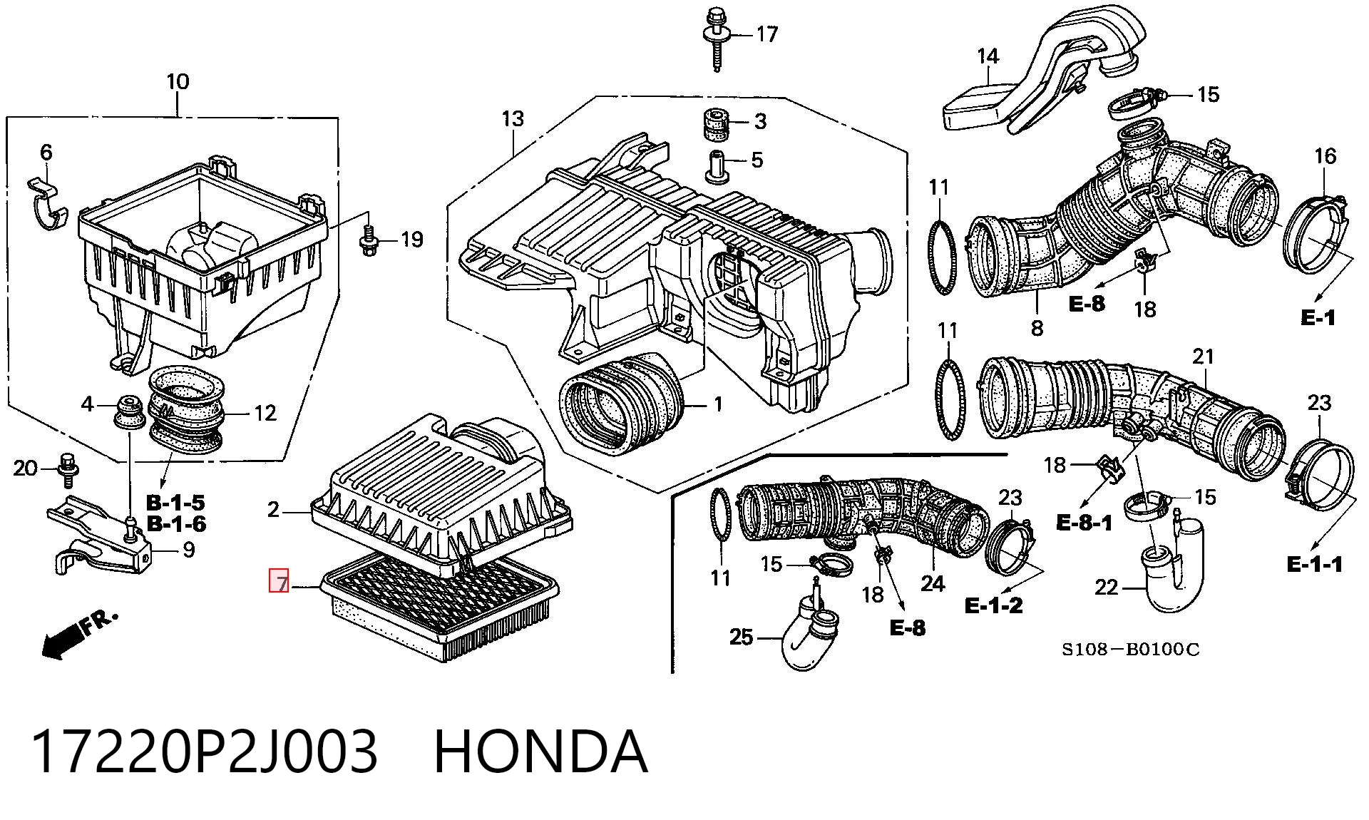 17220P2J003 Honda Filtro de ar