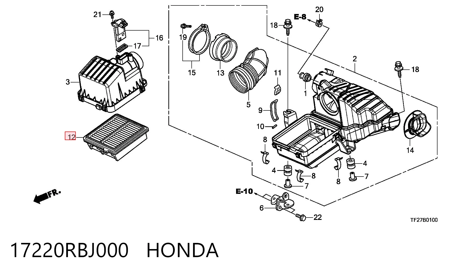 17220RBJ000 Honda Filtro de ar