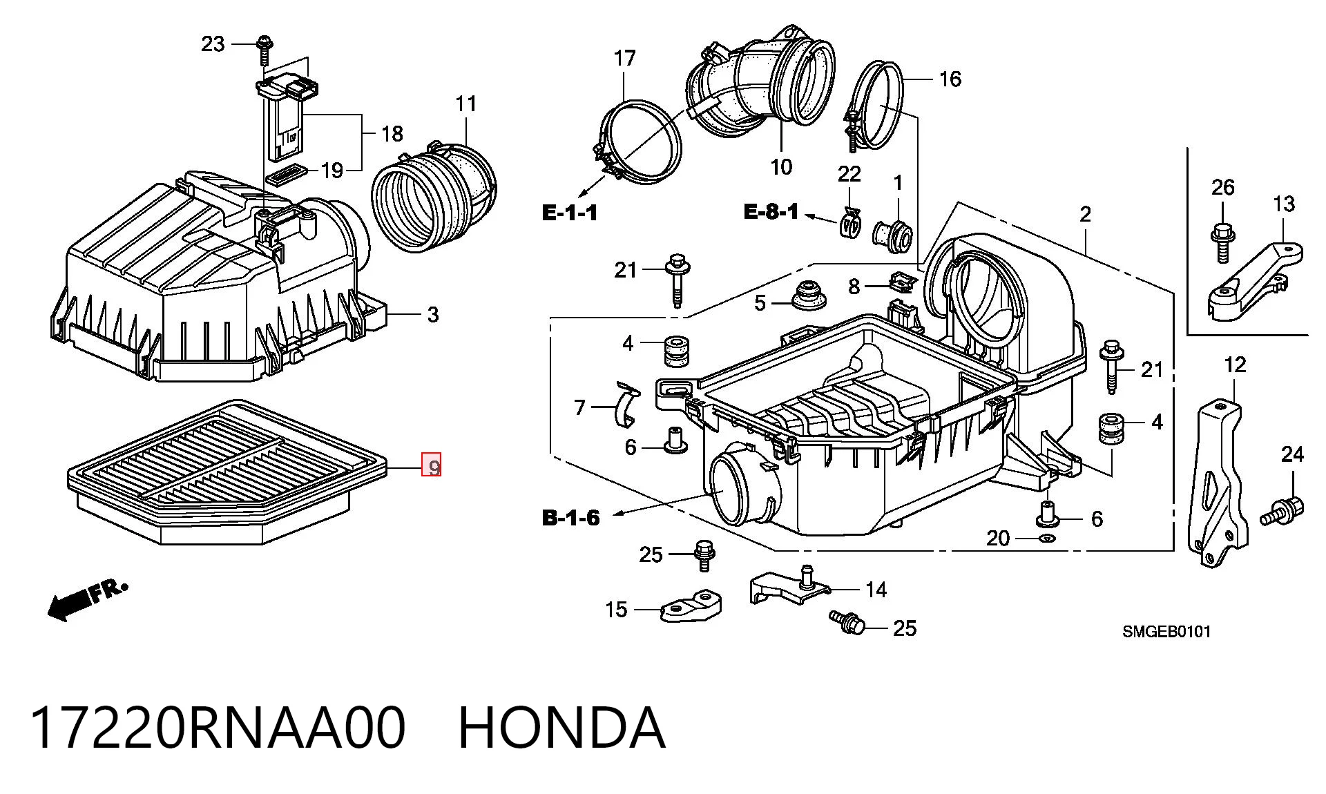 17220RNAA00 Honda Filtro de ar