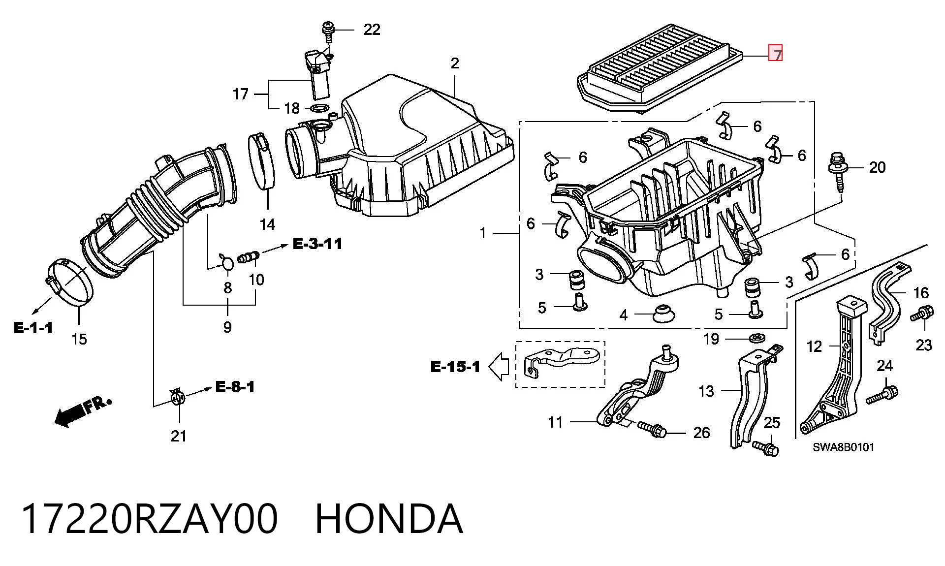 17220RZAY00 Honda Filtro de ar