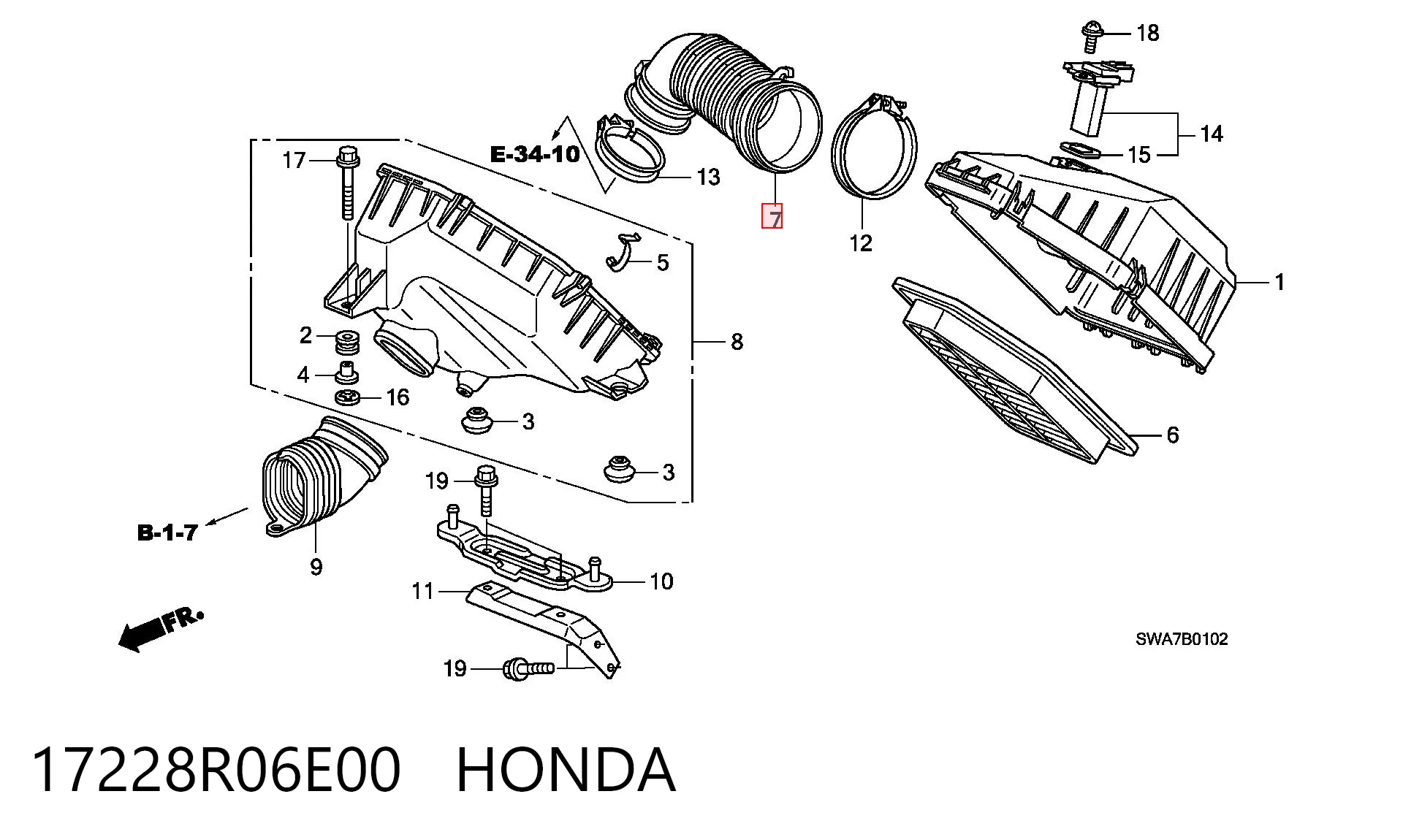 17228R06E00 Honda Cano derivado de ar, saída de filtro de ar