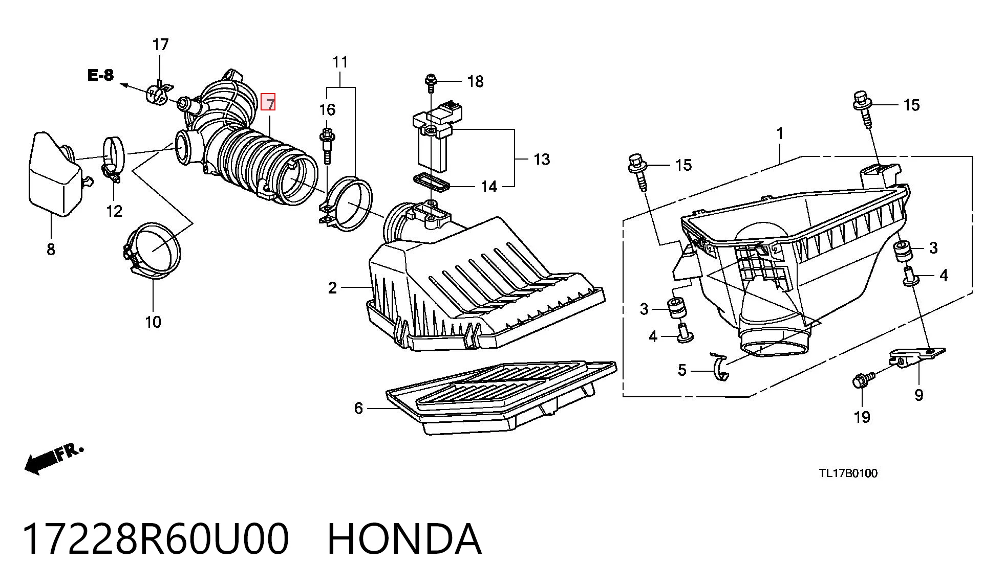 17228R60U00 Honda Cano derivado de ar, saída de filtro de ar