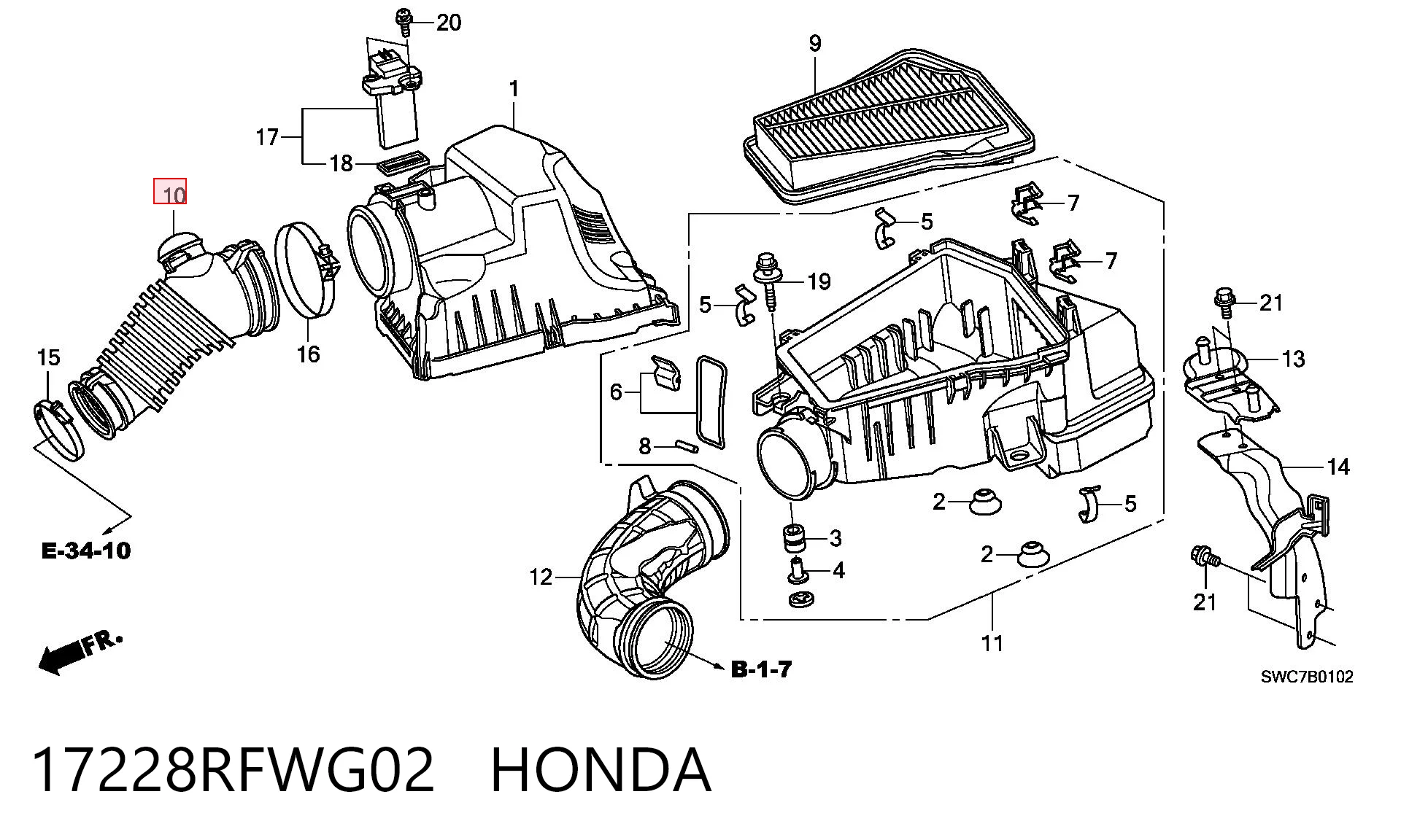 17228RFWG02 Honda Cano derivado de ar, entrada de filtro de ar