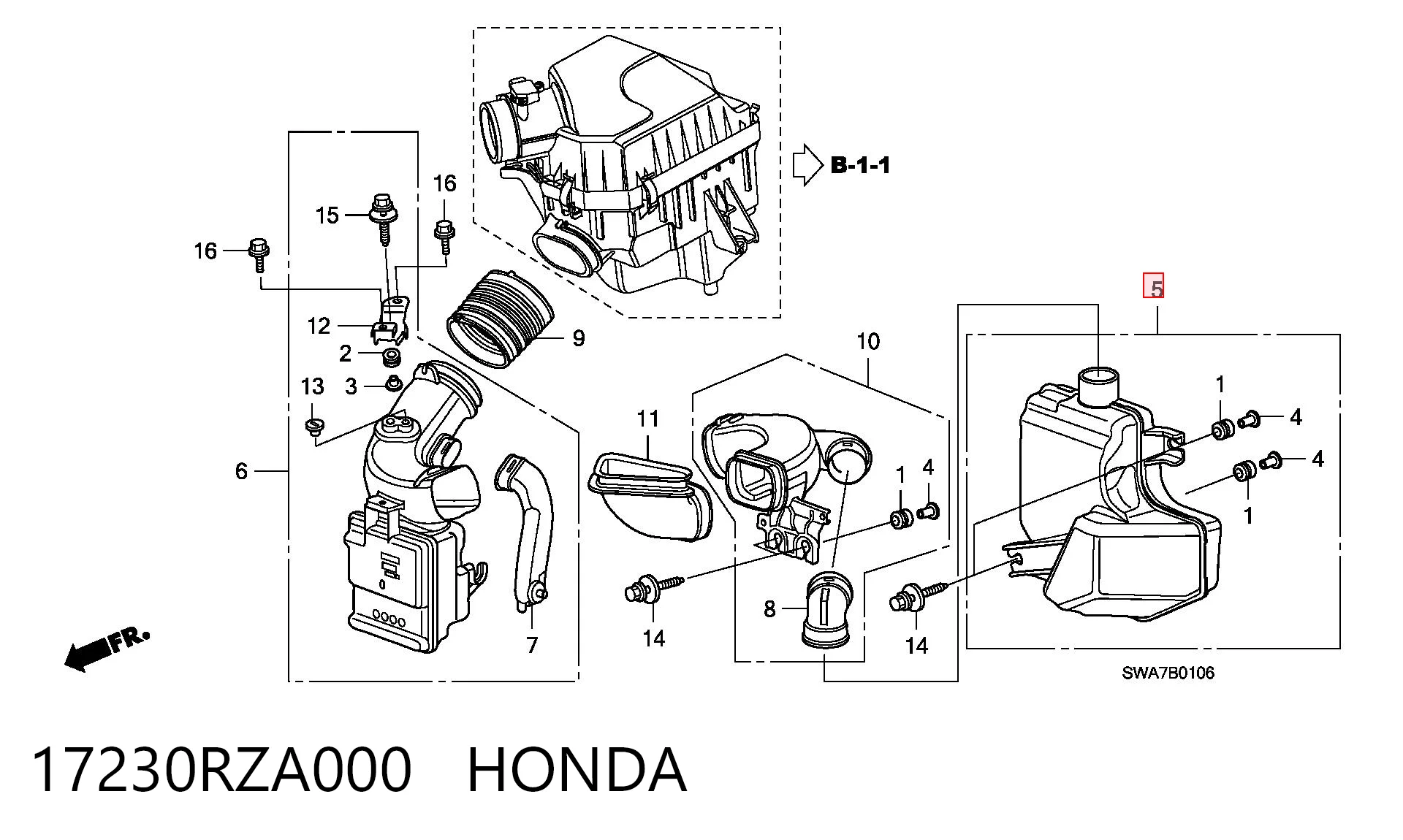 17230RZA000 Honda Ressonador de filtro de ar