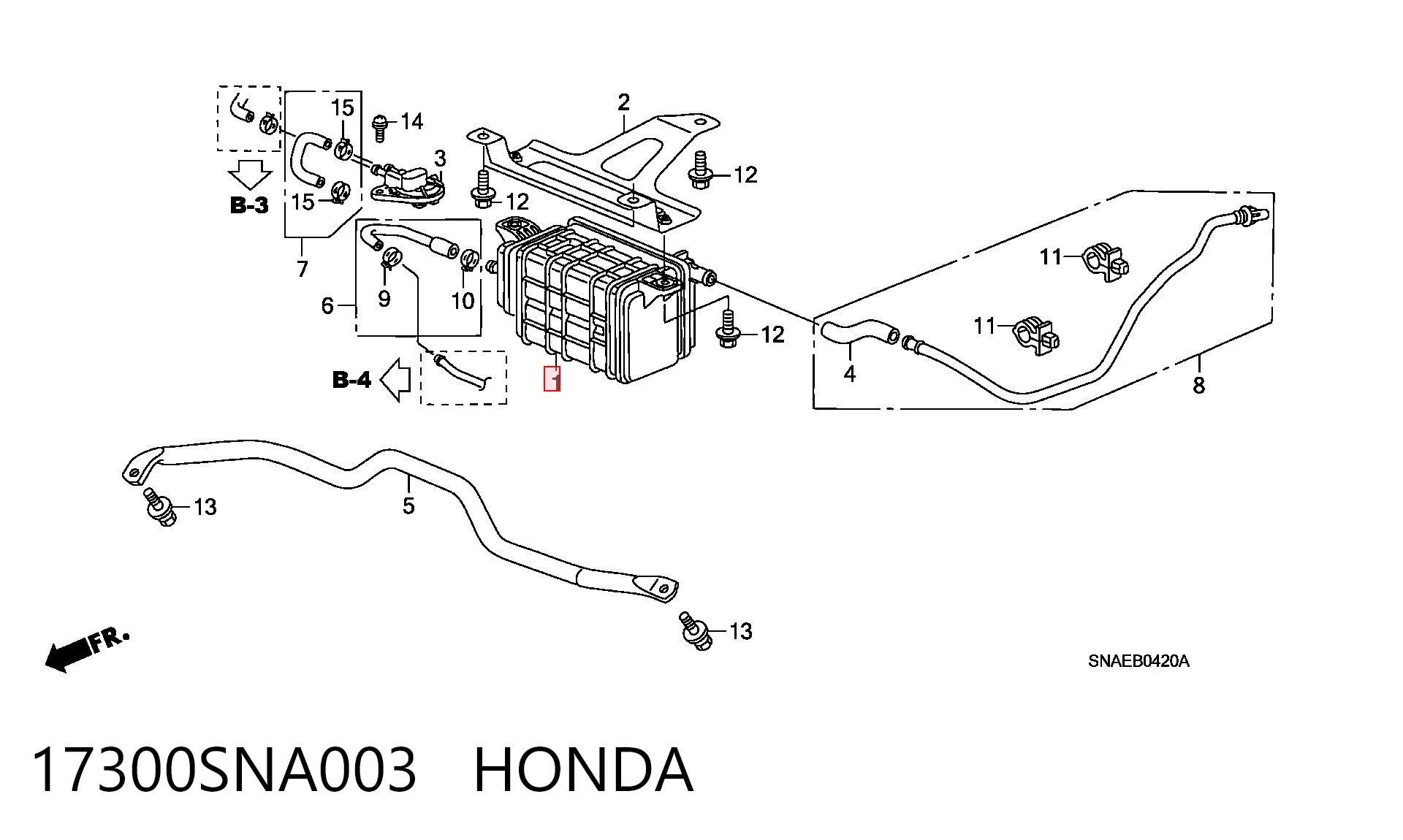Adsorvedor dos vapores de combustível para Honda Civic VIII FD, FA