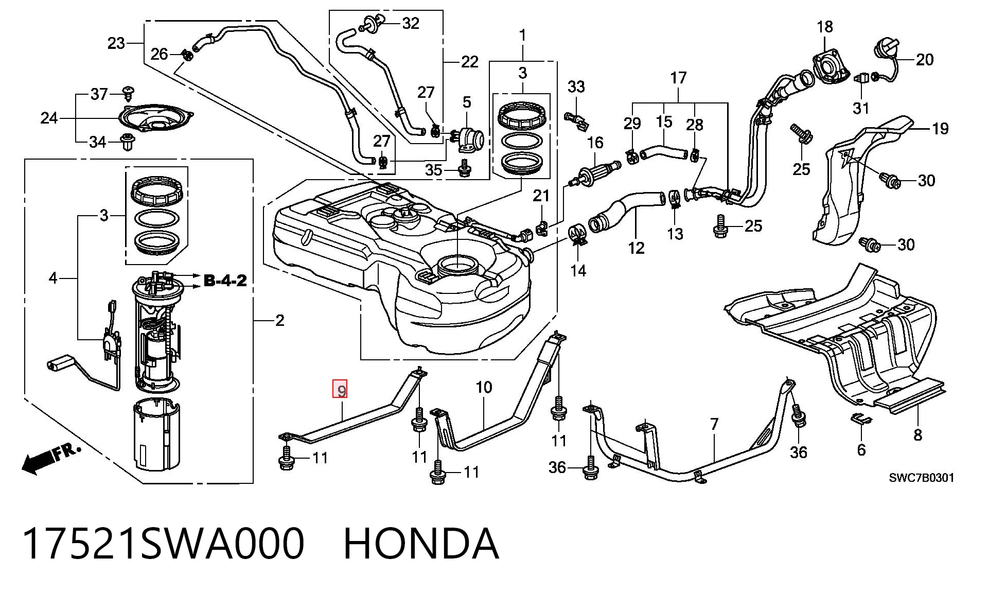 17521SWA000 Honda Consola de tanque de combustível