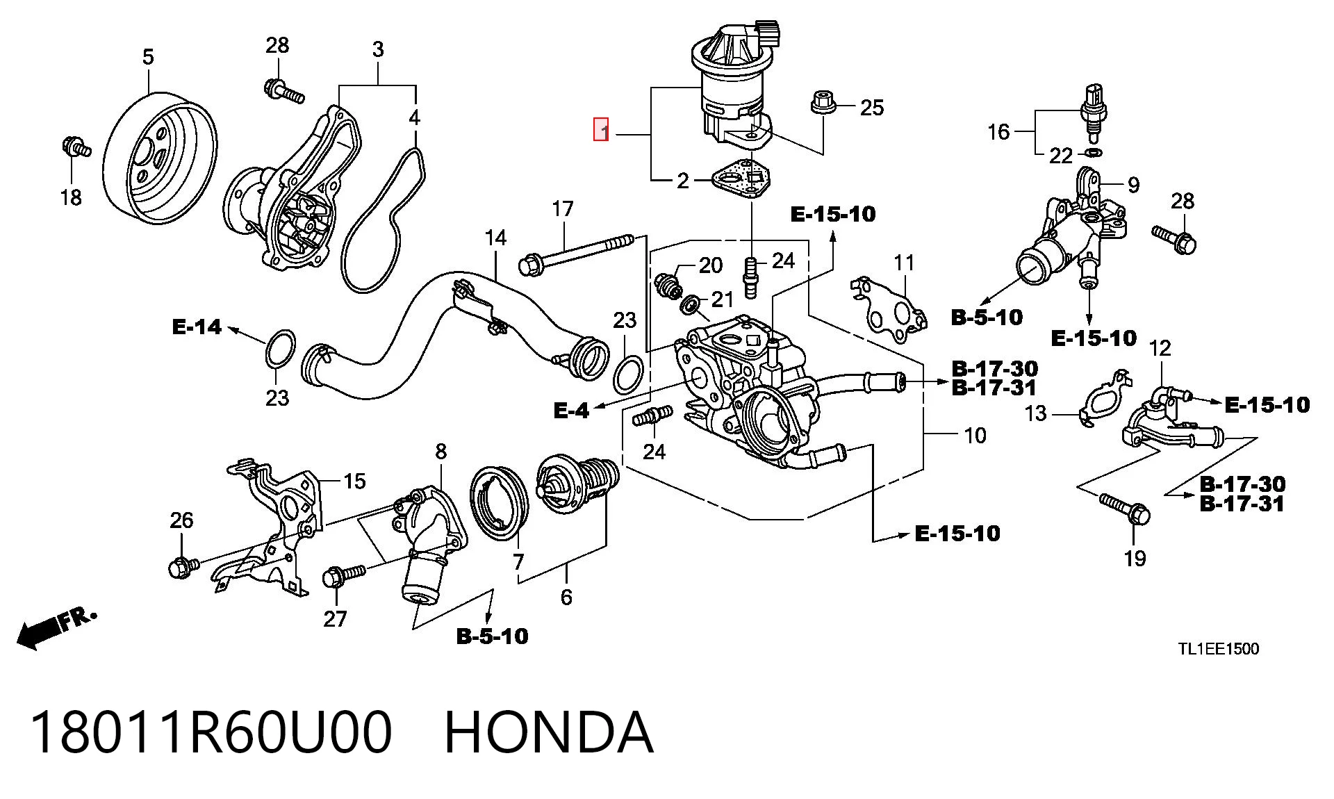 18011R60U00 Honda Válvula EGR de recirculação dos gases