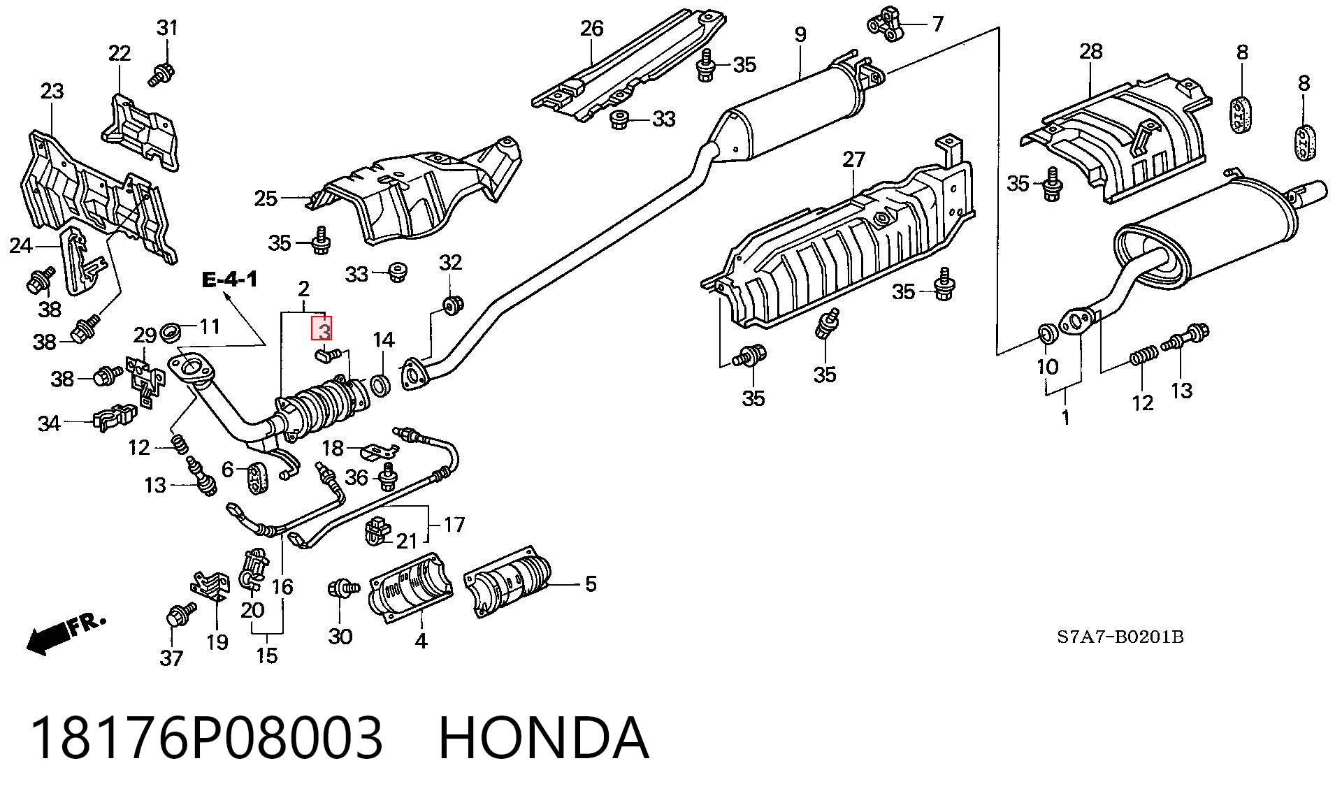 18176P08003 Honda Parafuso do sistema de escape (do silenciador)