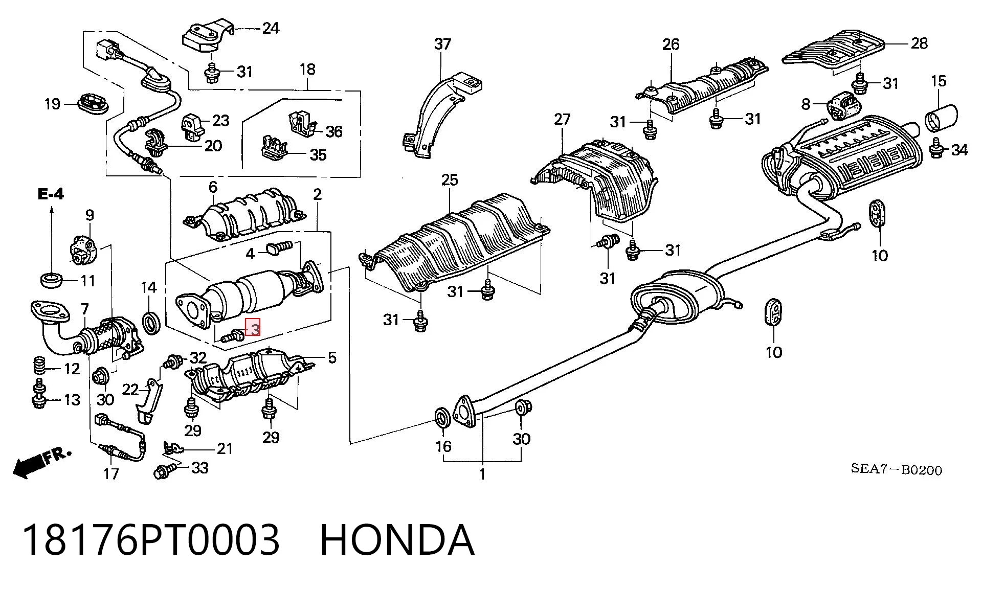 18176PT0003 Honda Parafuso do sistema de escape (do silenciador)
