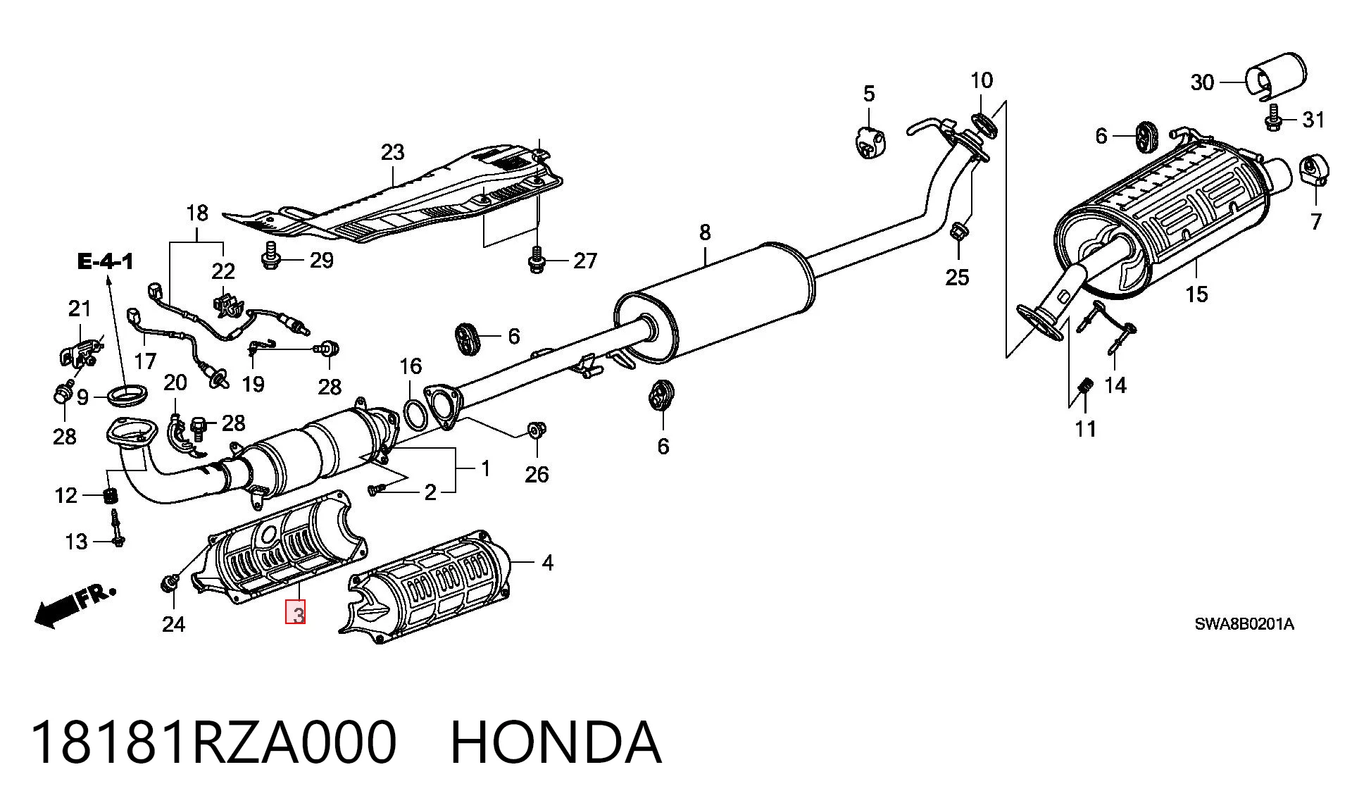 18181RZA000 Honda Proteção (tela térmica) de tubo coletor de escape