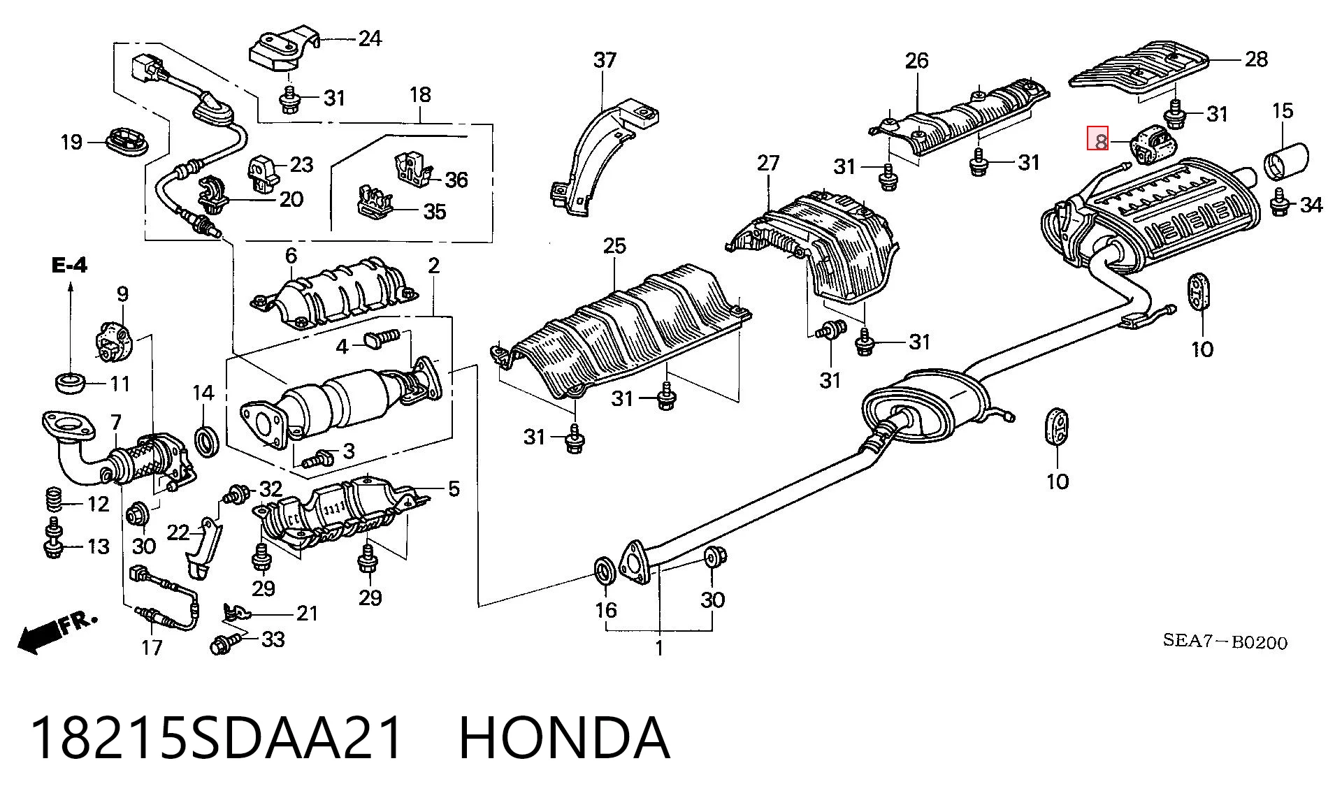 18215SDAA21 Honda Coxim de fixação do silenciador