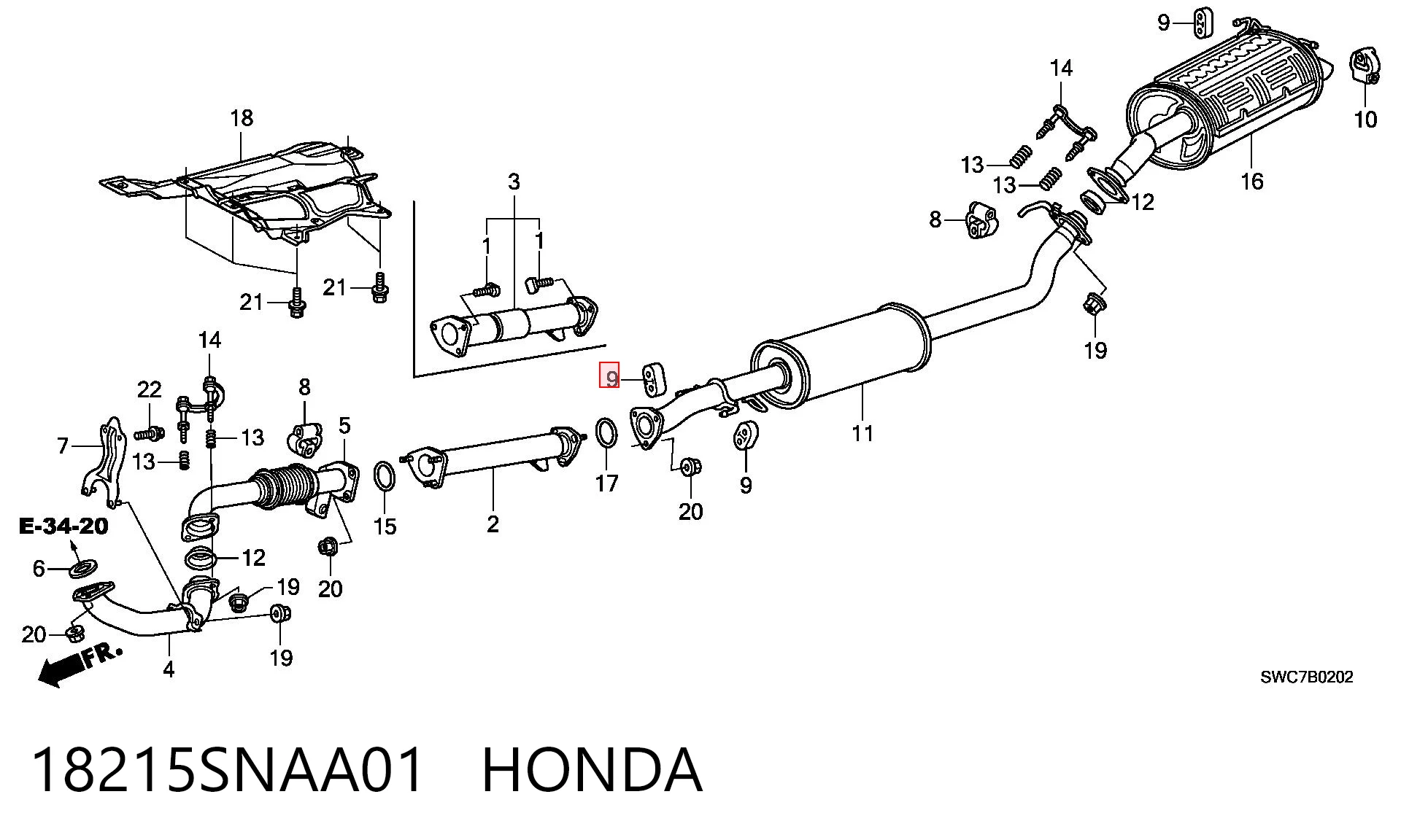 18215SNAA01 Honda Coxim de fixação do silenciador