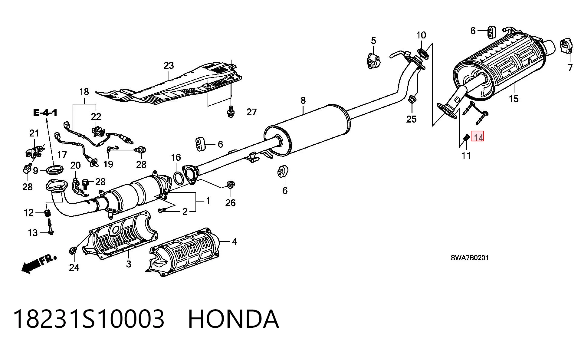 18231S10003 Honda Consola de tubo de admissão do silenciador