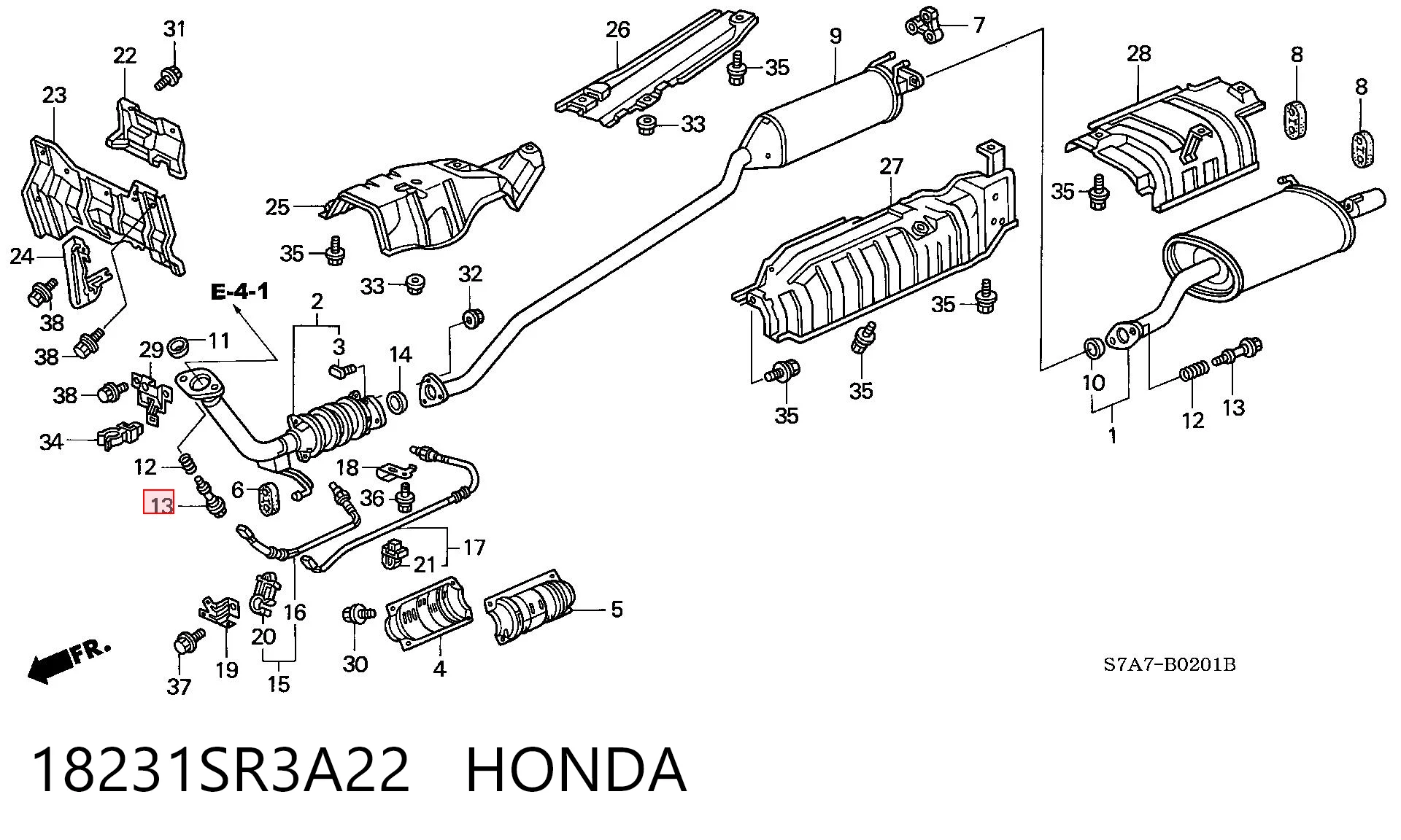 18231SR3A22 Honda Prego de tubo coletor de escape