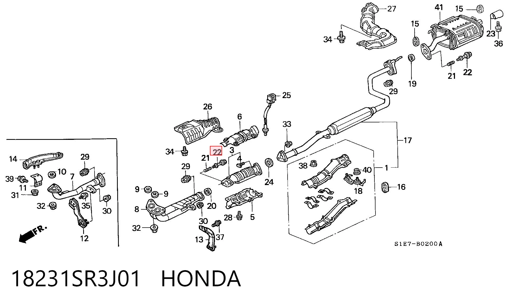 18231SR3J01 Honda Parafuso do sistema de escape (do silenciador)