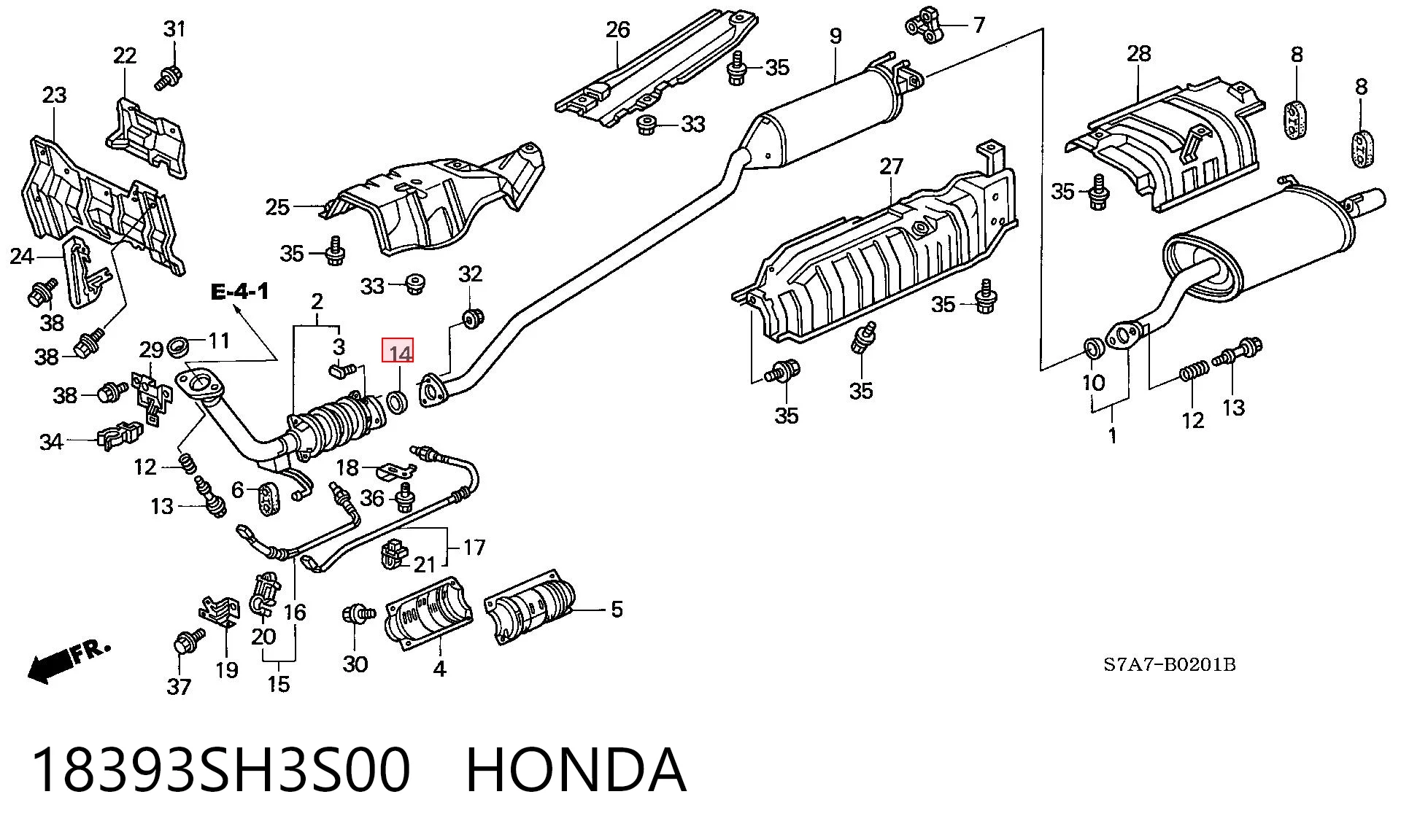 18393SH3S00 Honda Vedante de tubo de admissão do silenciador