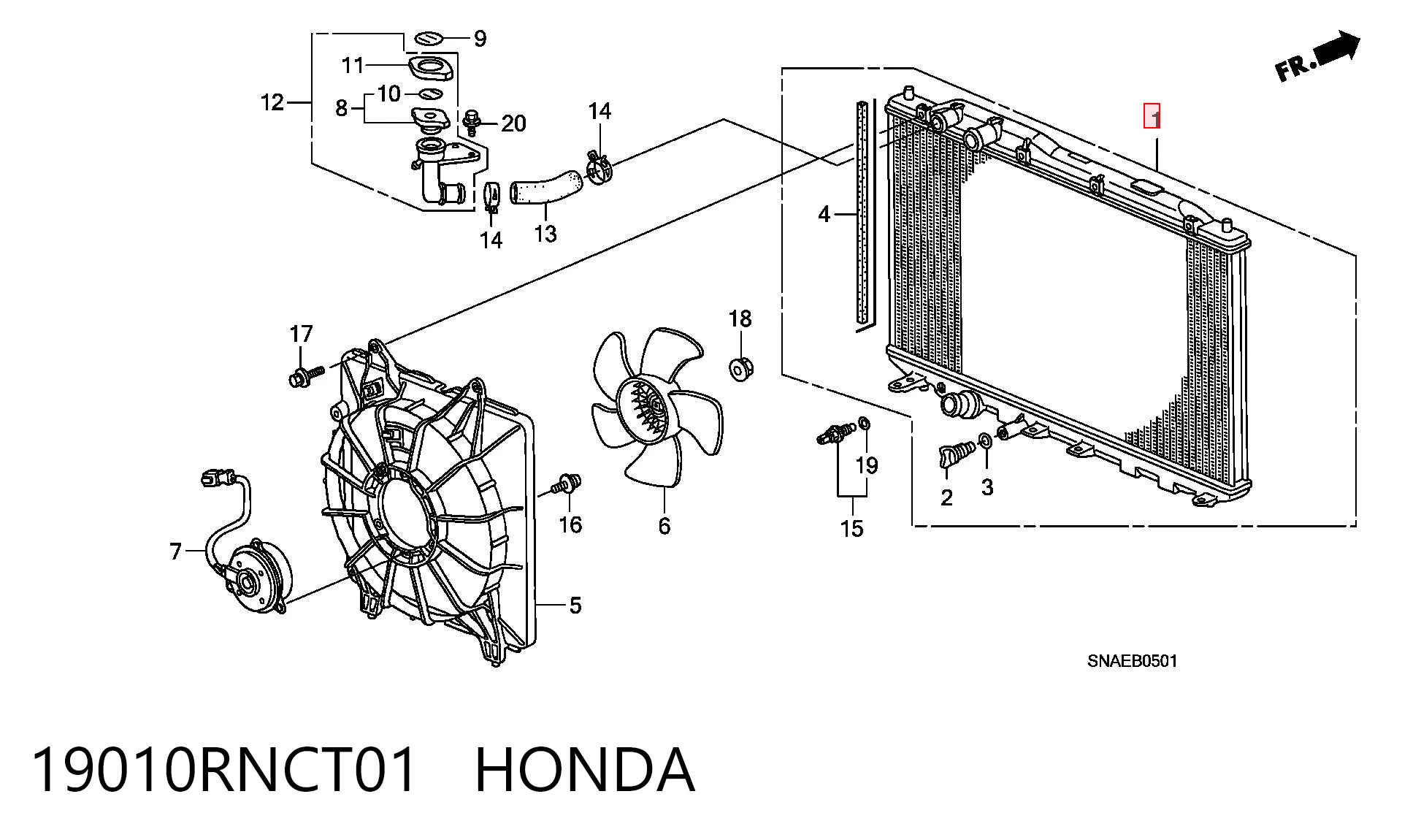 19010RNCT01 Honda Radiador de esfriamento de motor