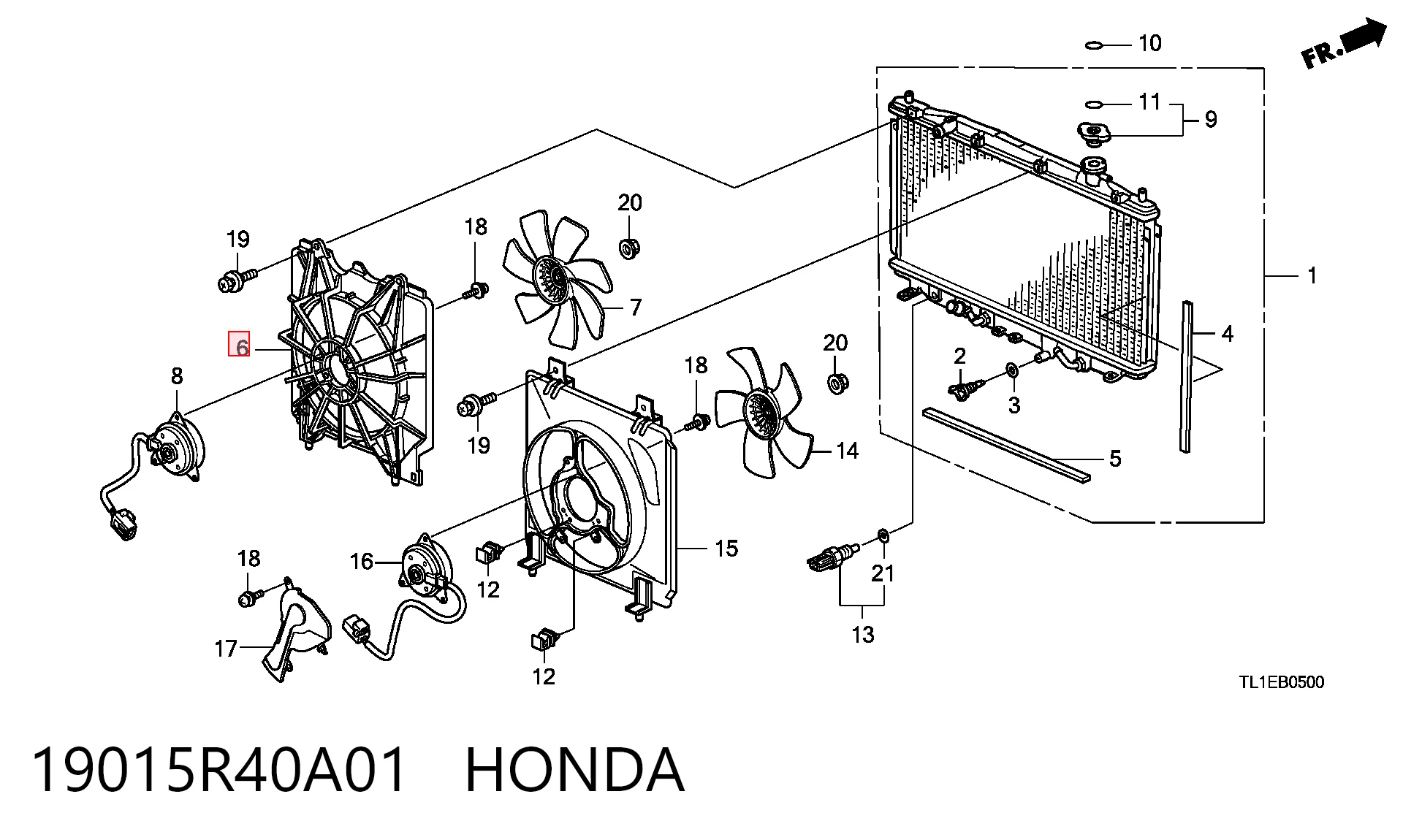19015R40A01 Honda Difusor do radiador de esfriamento