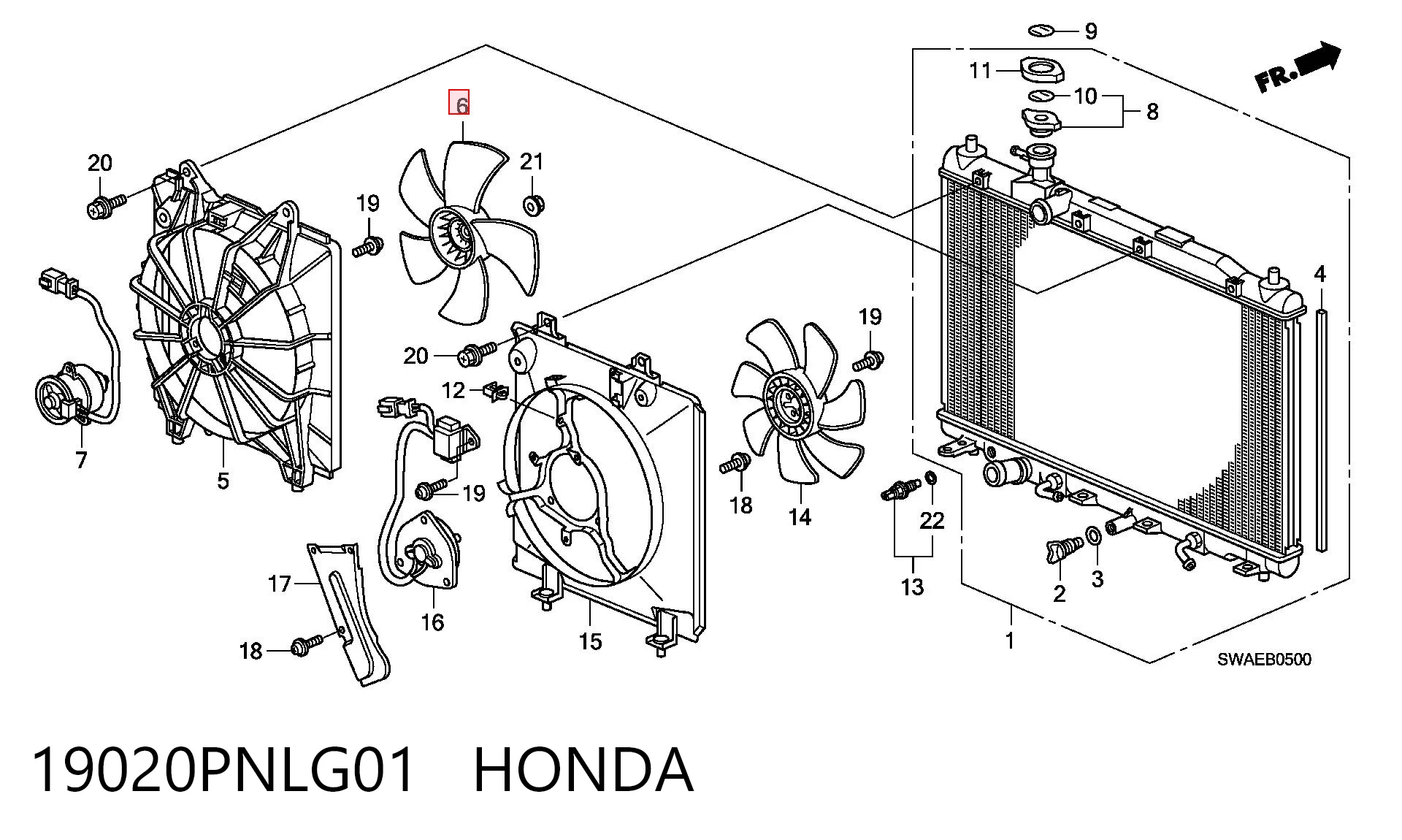 19020PNLG01 Honda Ventilador (roda de aletas) do radiador de esfriamento direito