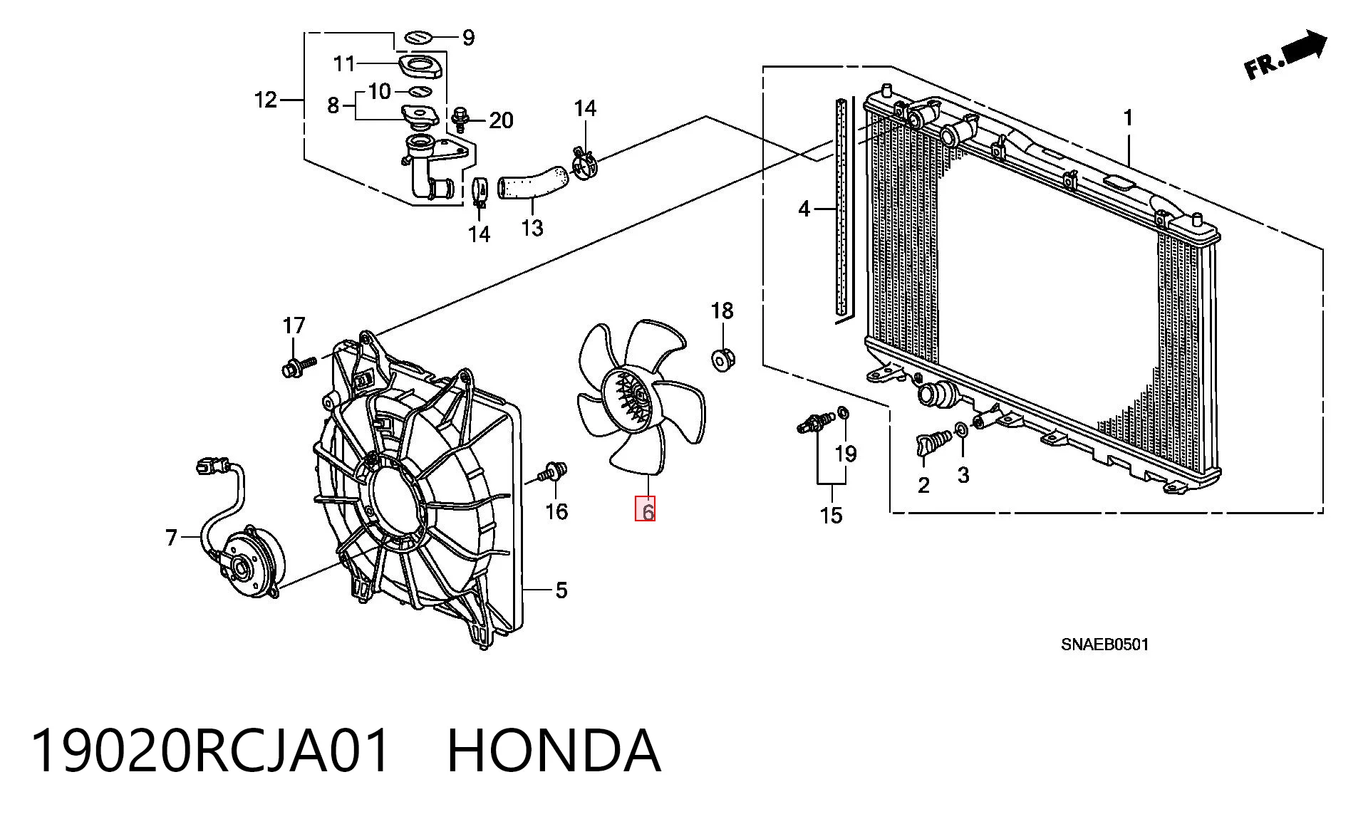 19020RCJA01 Honda Ventilador (roda de aletas) do radiador de esfriamento