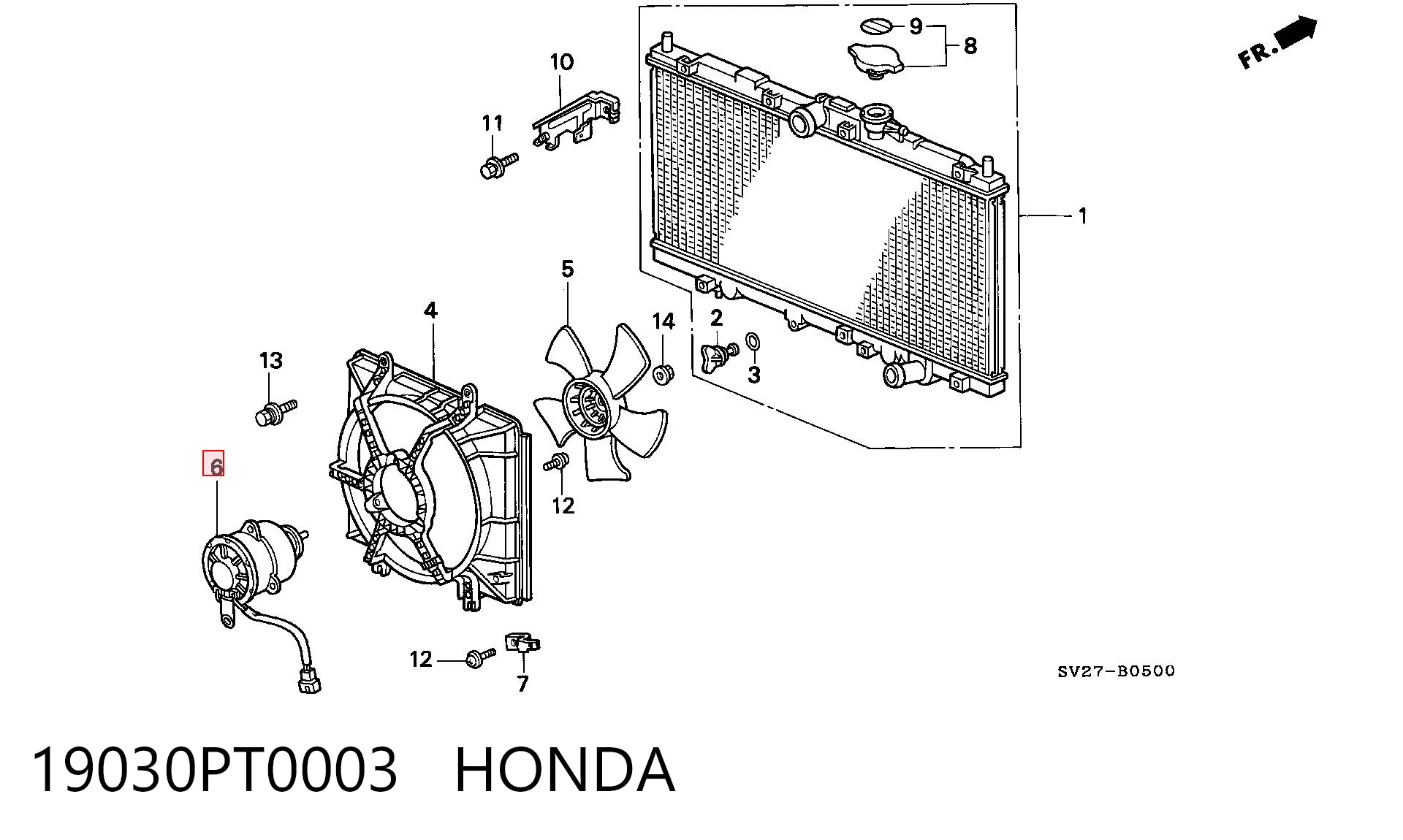 19030PT0003 Honda Motor de ventilador do sistema de esfriamento