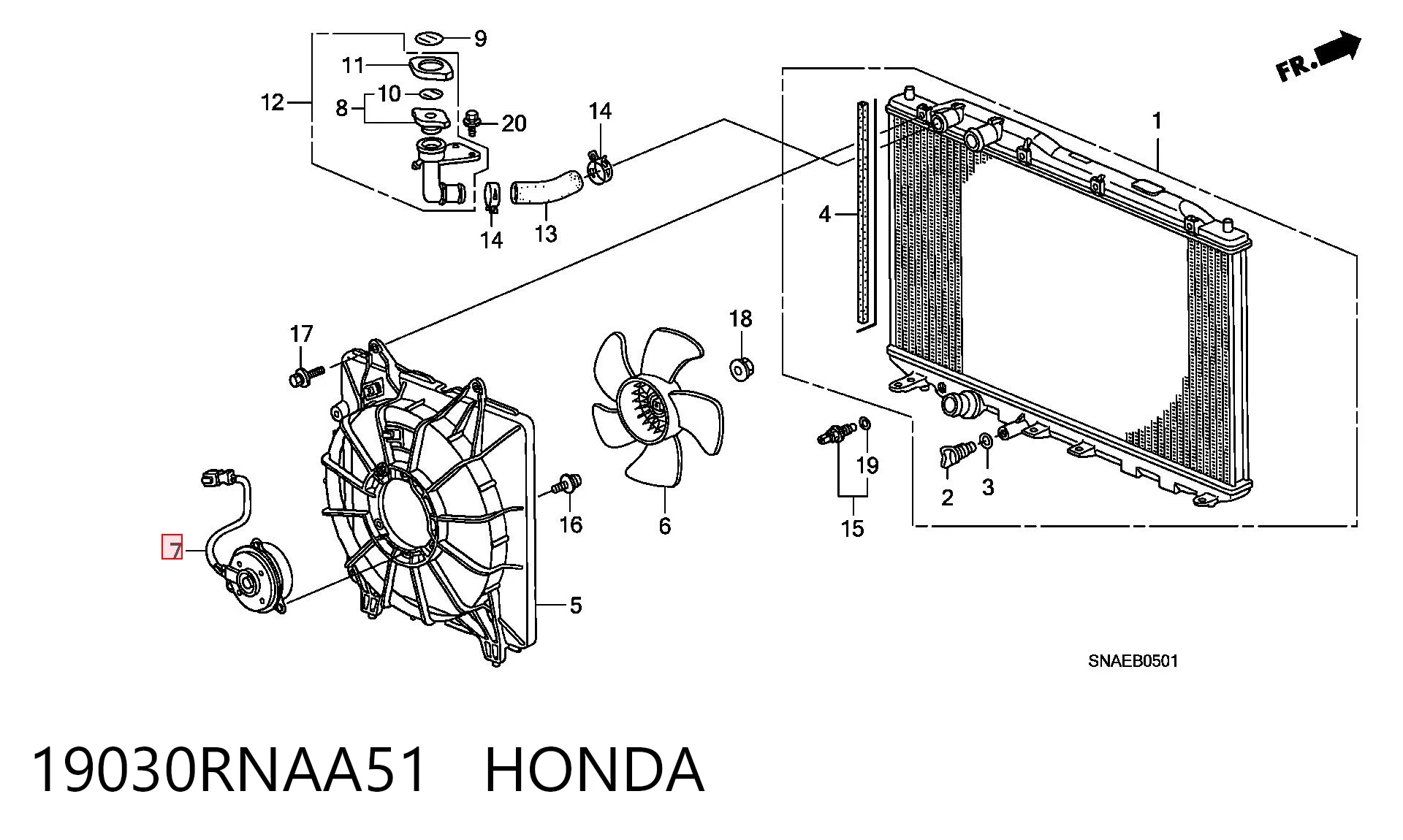 19030RNAA51 Honda Ventilador (roda de aletas) do radiador de esfriamento