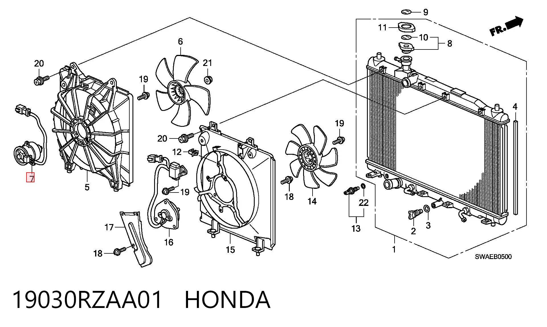 19030RZAA01 Honda Motor de ventilador do sistema de esfriamento