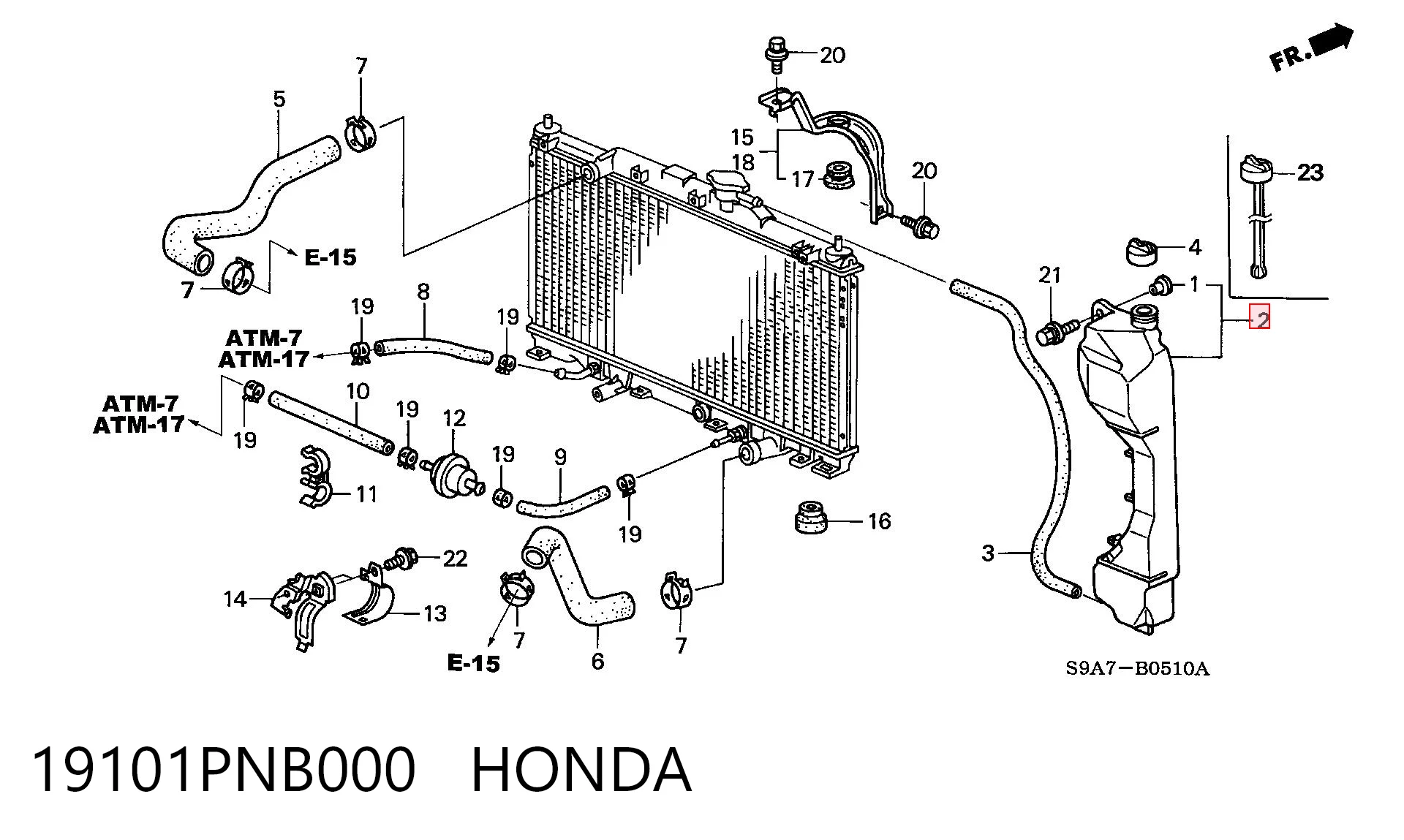 19101PNB000 Honda Tanque de expansão do sistema de esfriamento