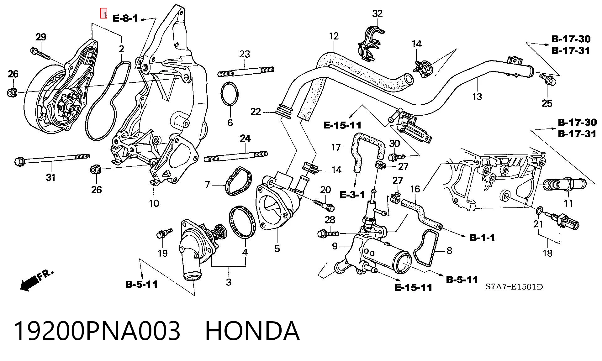19200PNA003 Honda Bomba de água (bomba) de esfriamento
