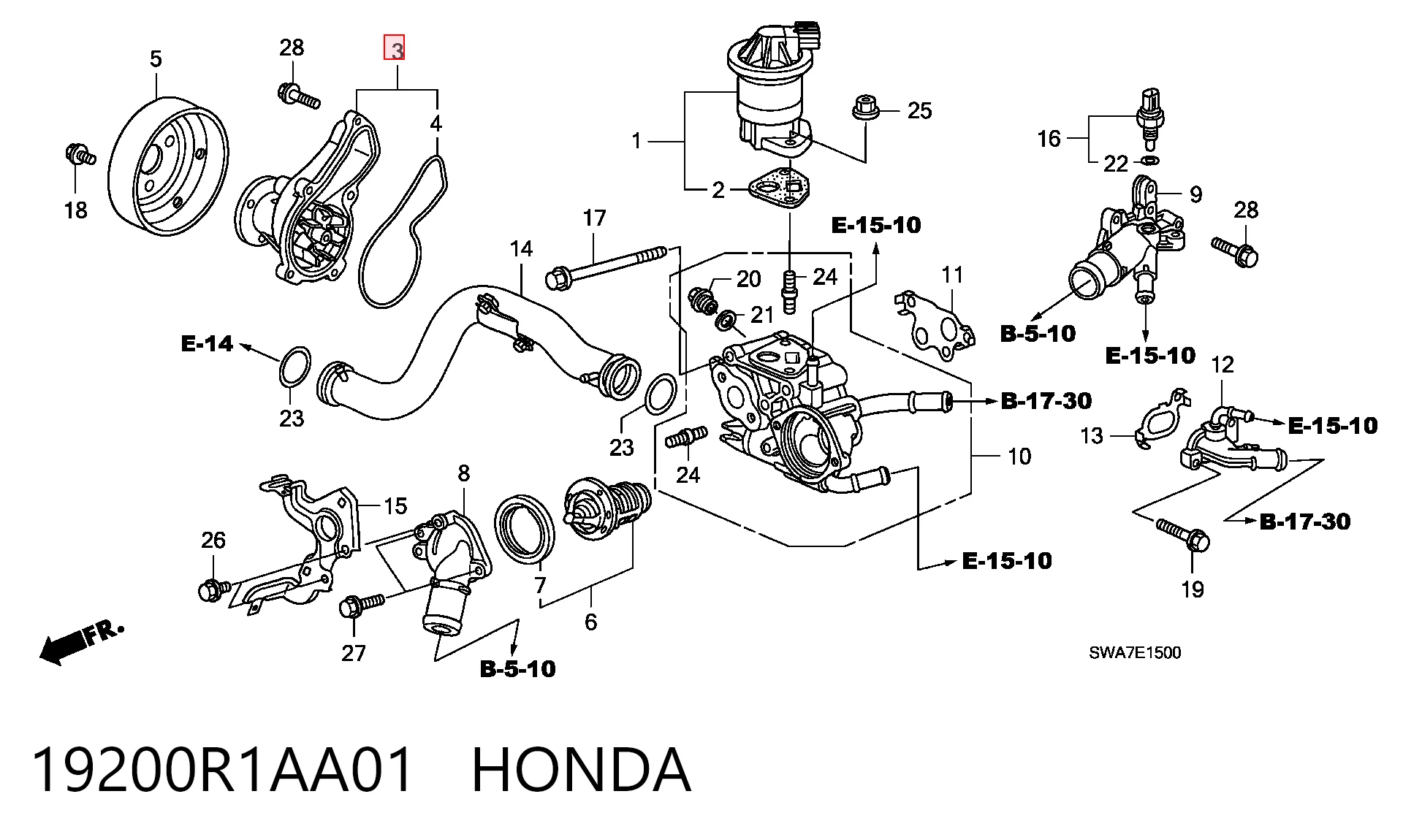 19200R1AA01 Honda Bomba de água (bomba) de esfriamento