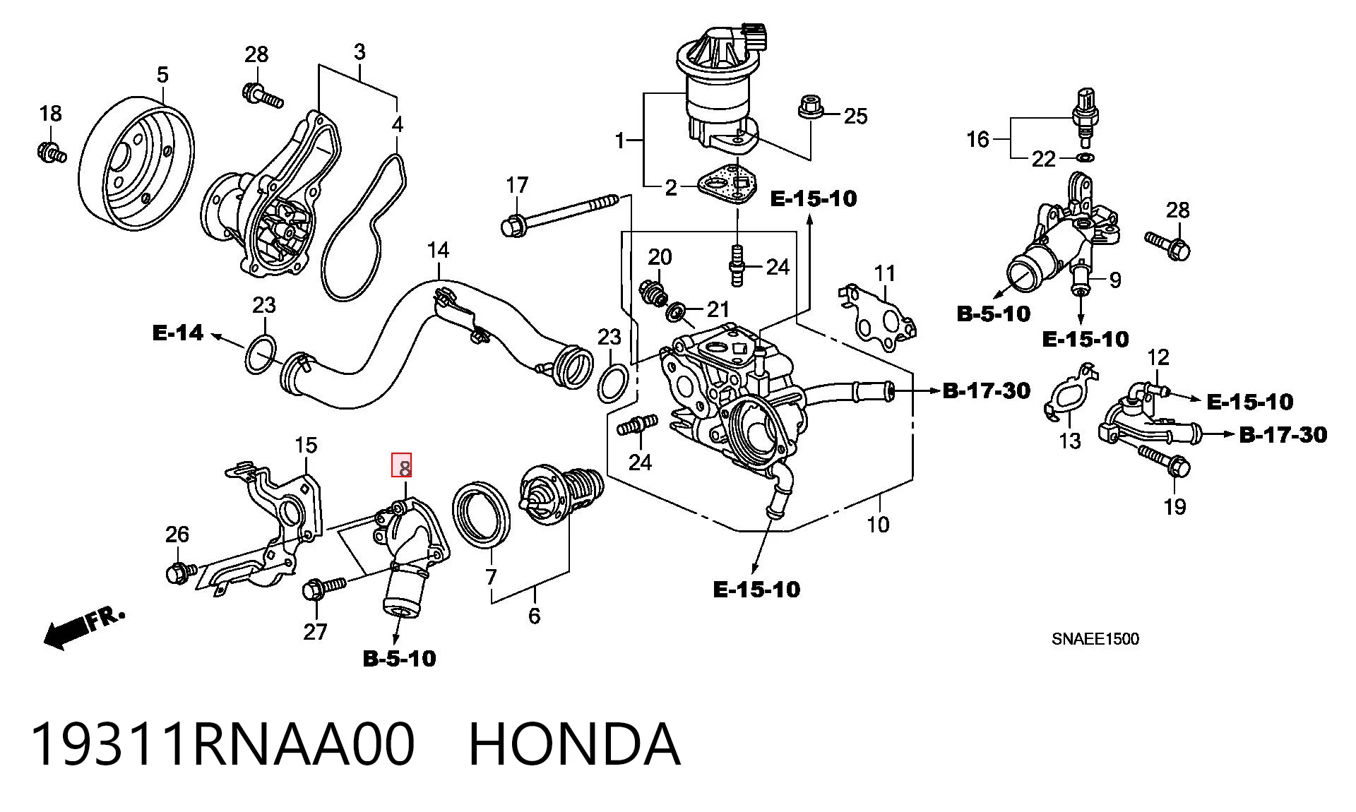 19311RNAA00 Honda Tampa do termostato
