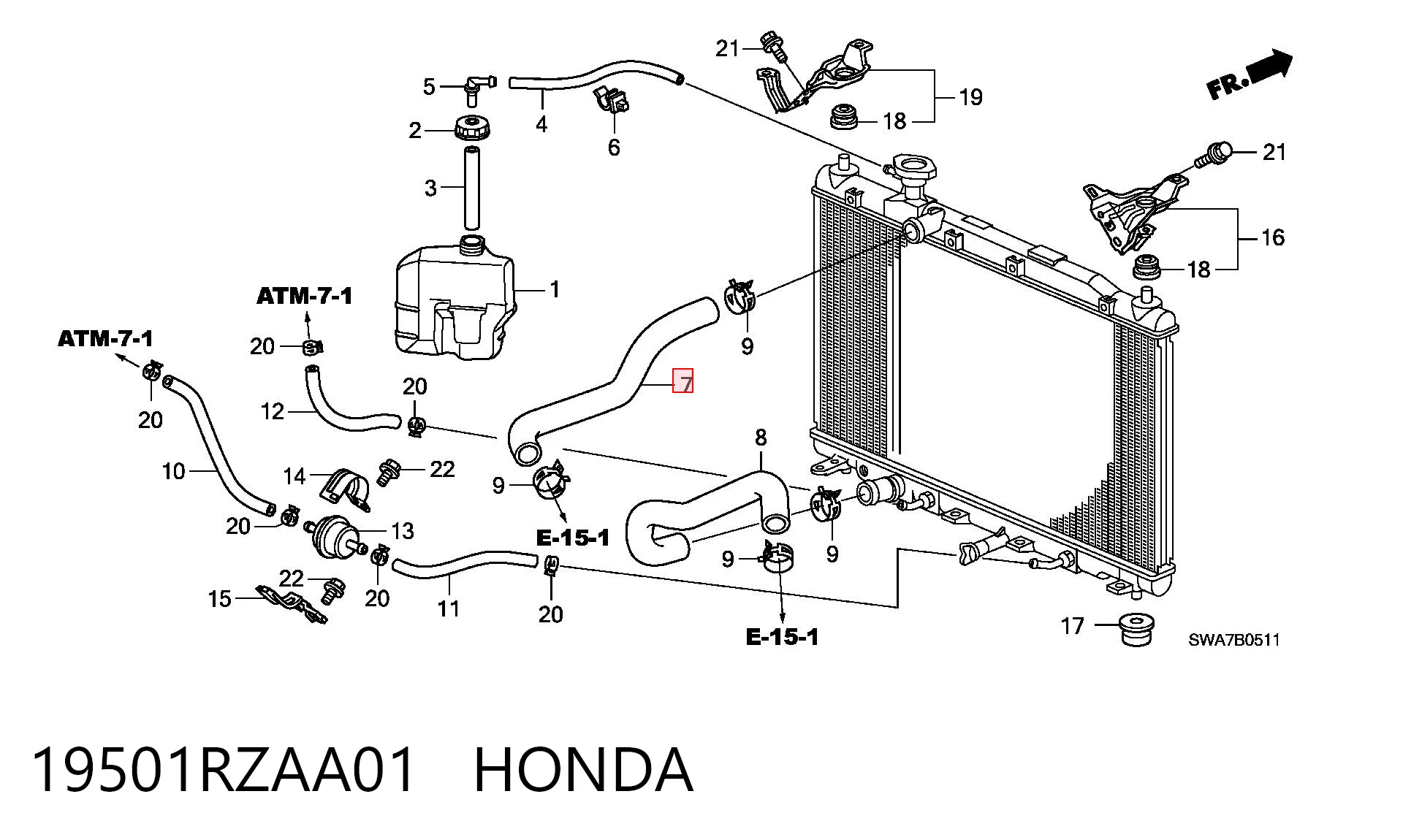 19501RZAA01 Honda Mangueira (cano derivado) do radiador de esfriamento superior