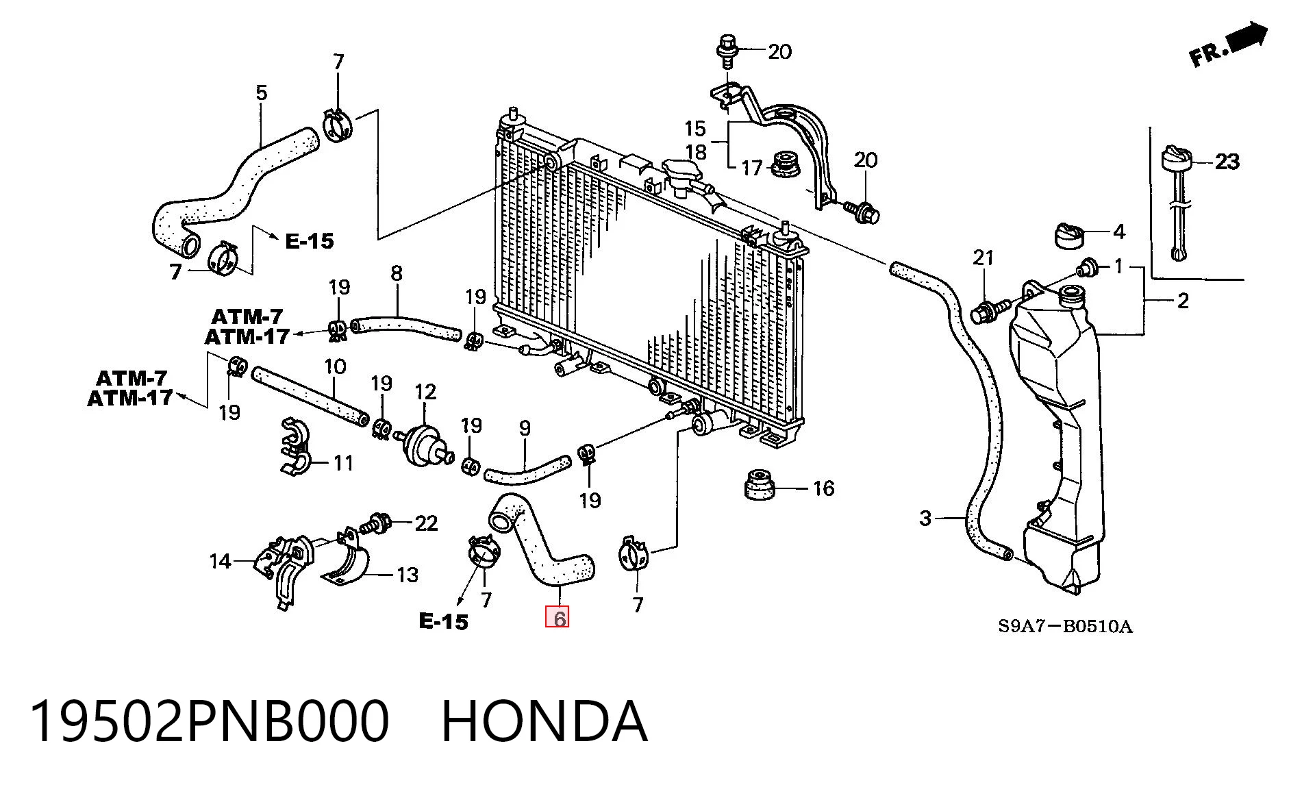 19502PNB000 Honda Mangueira (cano derivado) inferior do radiador de esfriamento