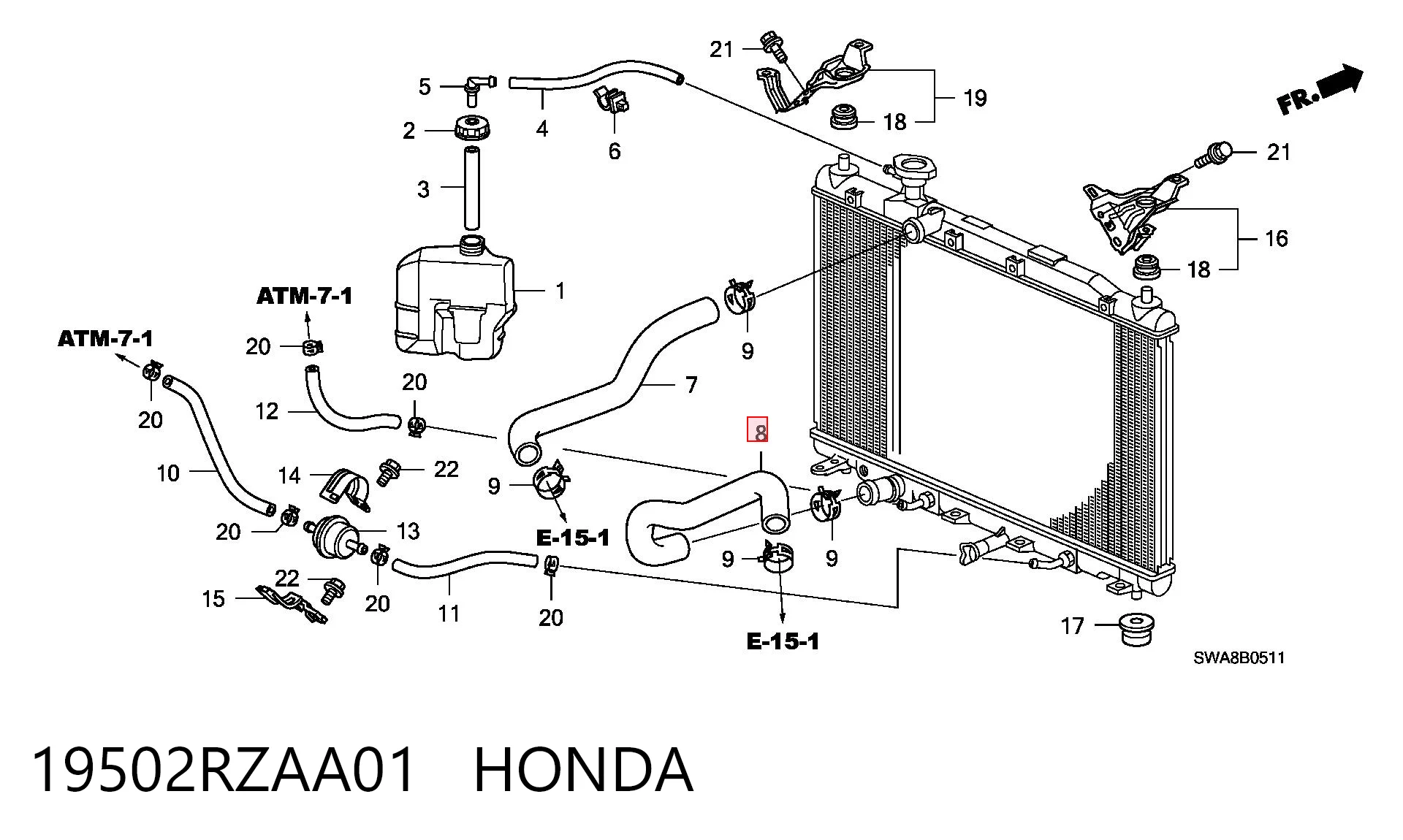 19502RZAA01 Honda Mangueira (cano derivado) inferior do radiador de esfriamento