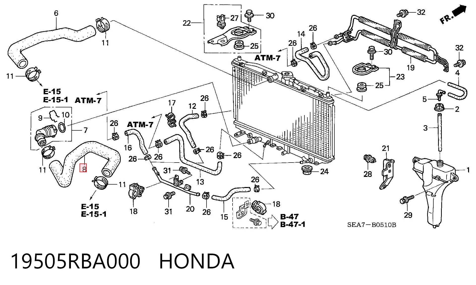 19505RBA000 Honda Mangueira (cano derivado) inferior do radiador de esfriamento