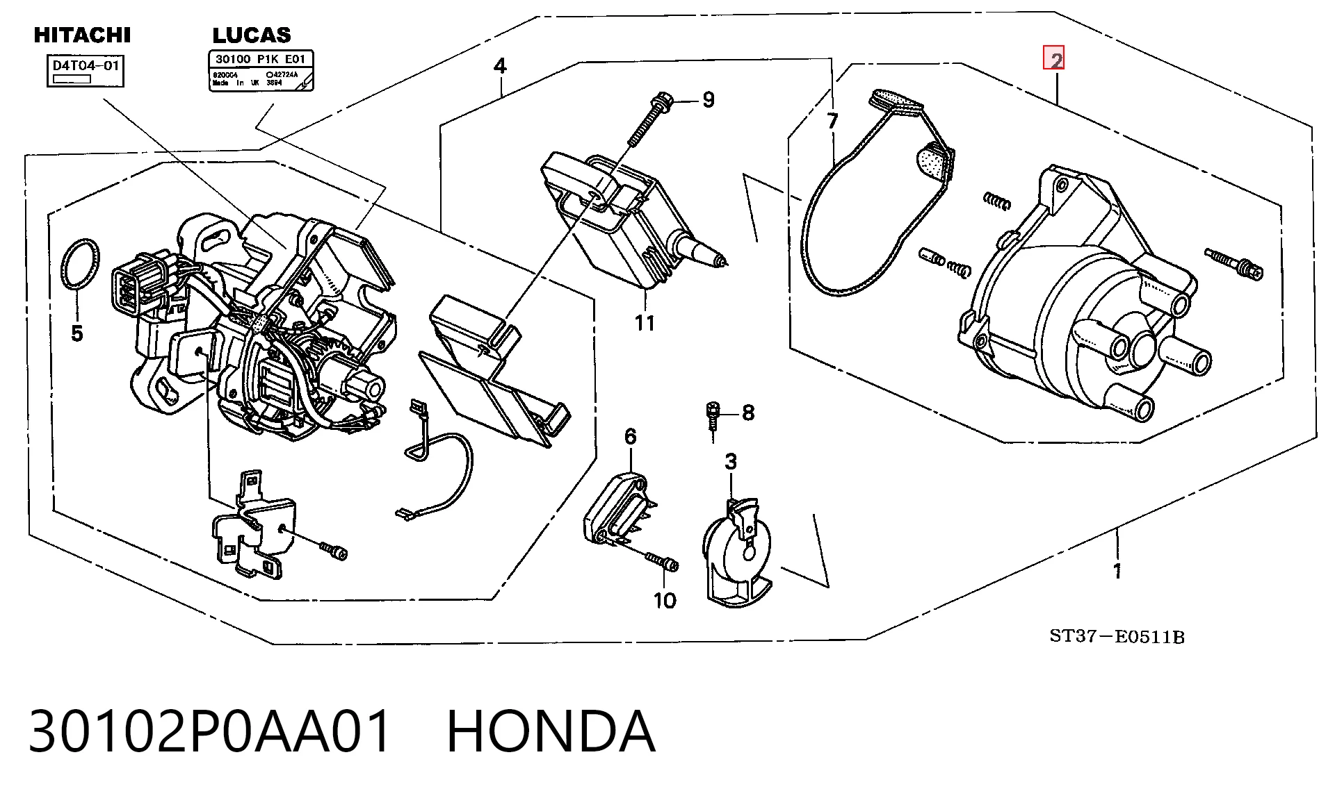 Tampa de distribuidor de ignição (distribuidor) Honda Accord V CE, CF