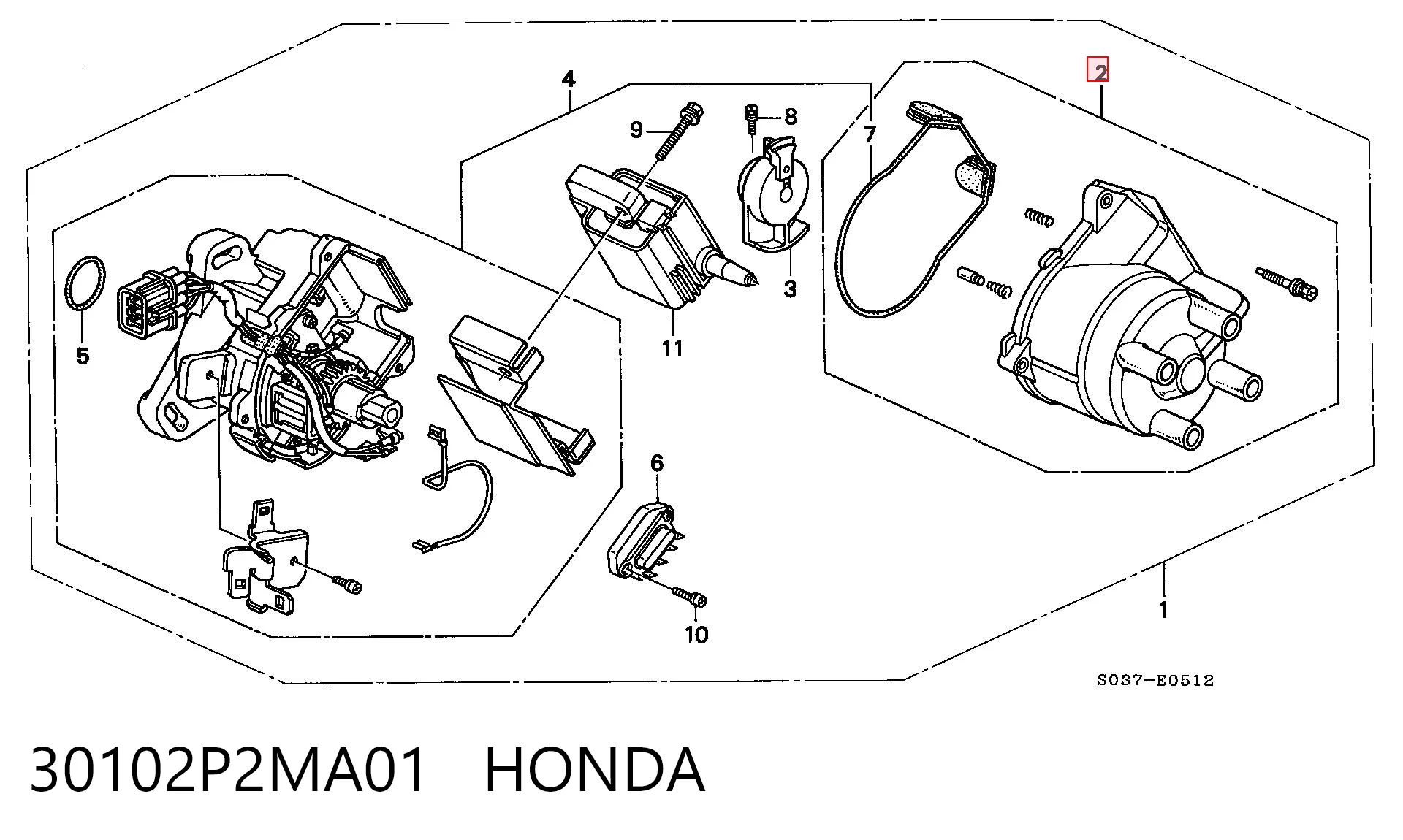 30102P2MA01 Honda Tampa de distribuidor de ignição (distribuidor)