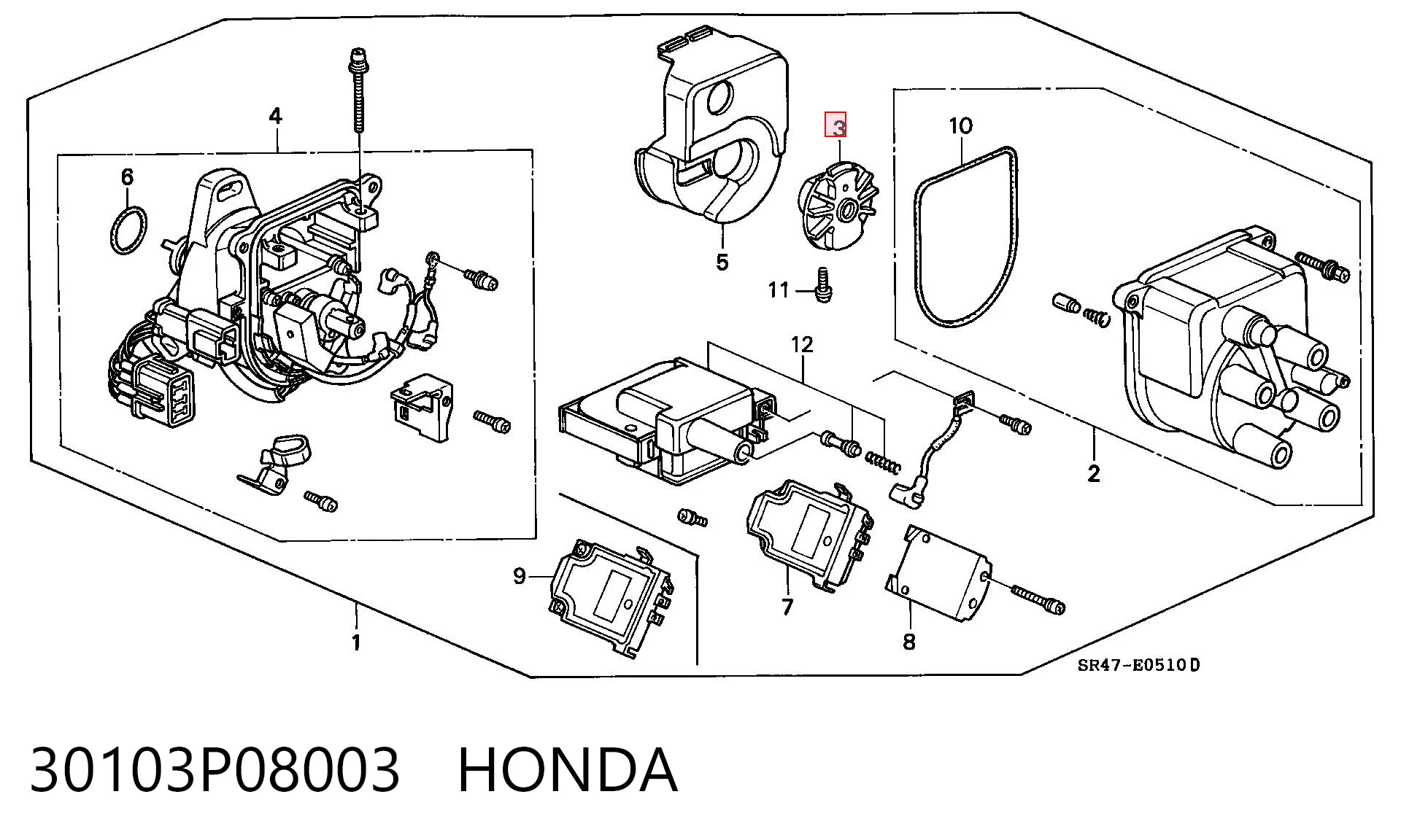 30103P08003 Honda Slider (rotor) de distribuidor de ignição, distribuidor