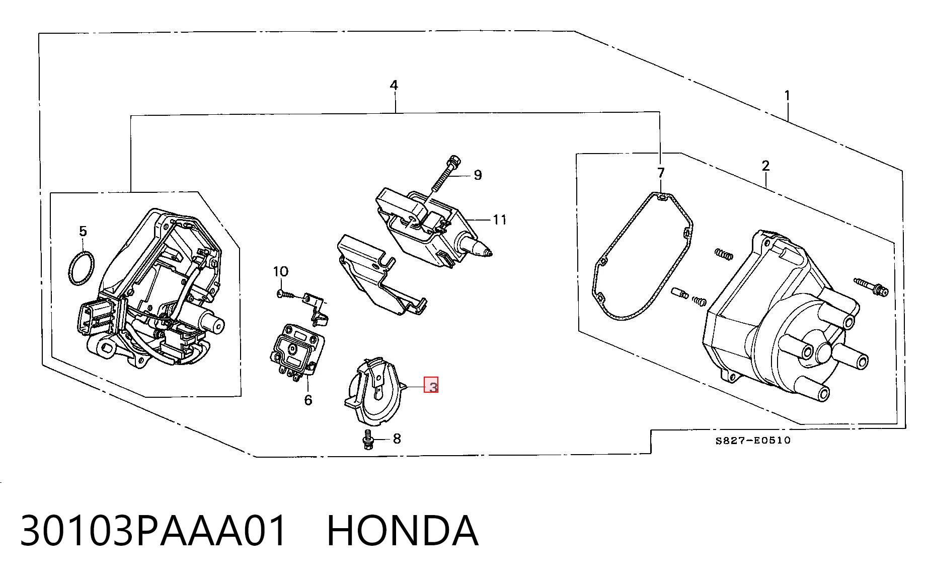 30103PAAA01 Honda Slider (rotor) de distribuidor de ignição, distribuidor