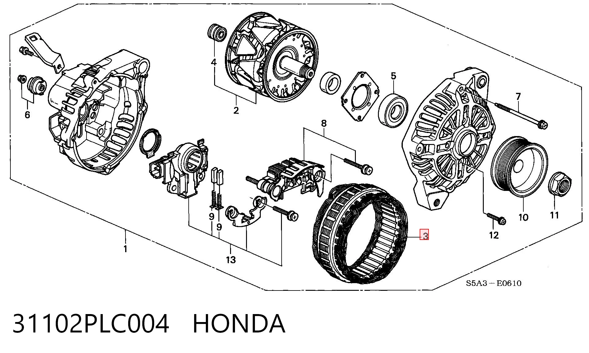 31102PLC004 Honda Enrolamento do gerador, estator
