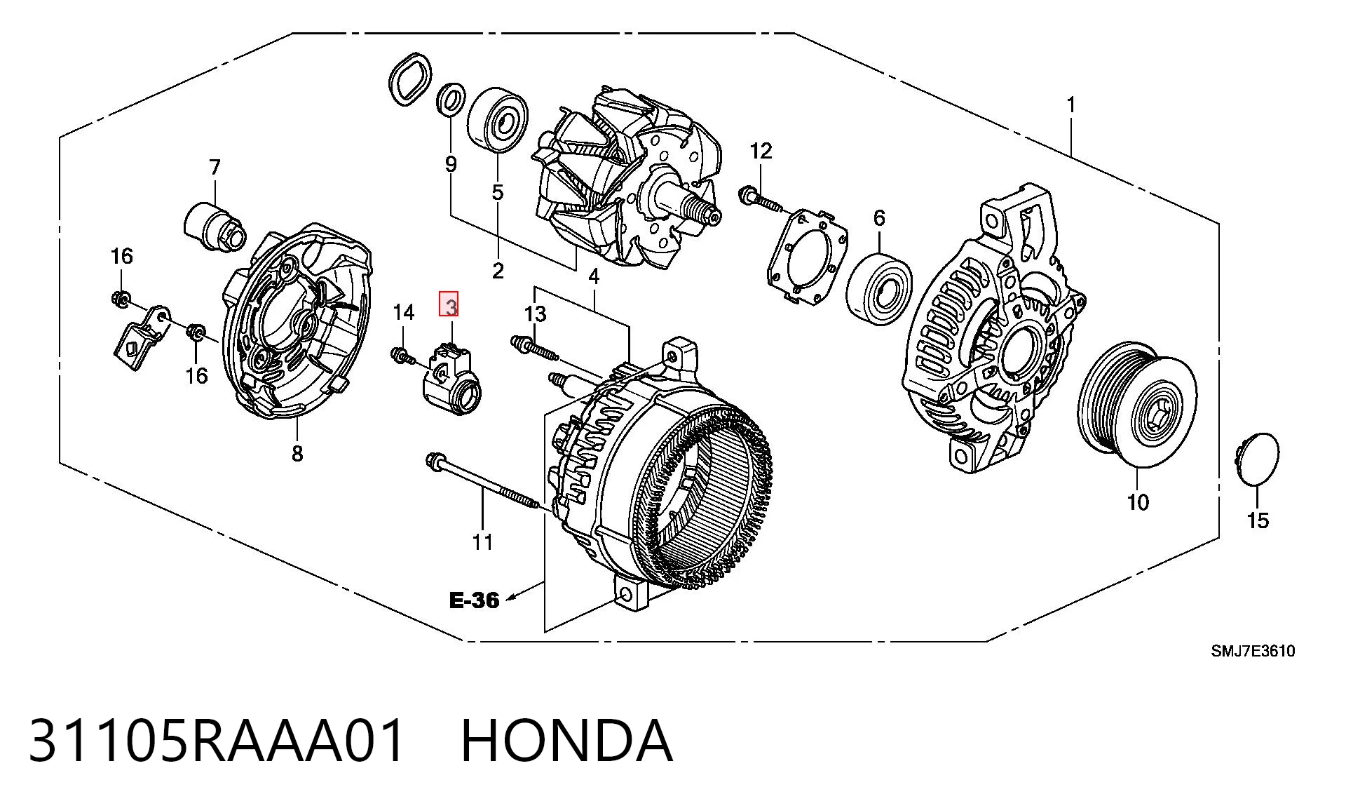 31105RAAA01 Honda Porta-escovas do gerador