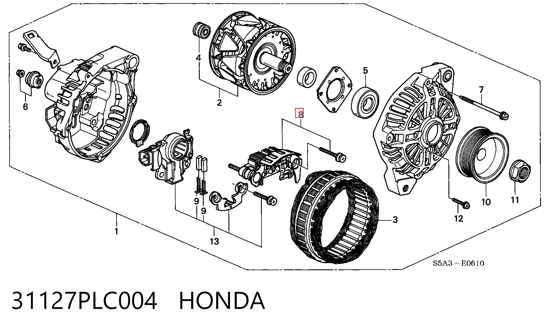 Eixo de diodos do gerador Honda Civic VIII FD, FA