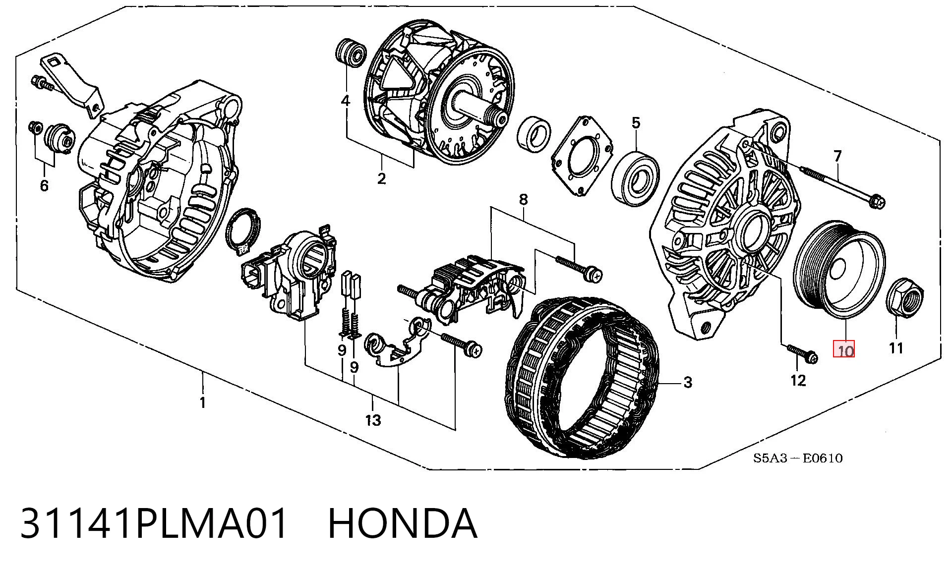 Polia do gerador para Honda Civic FD, FA