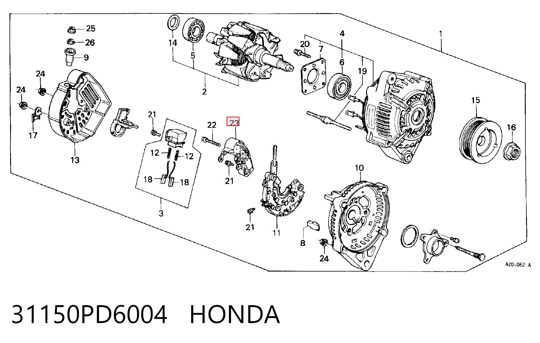 Relê-regulador do gerador (relê de carregamento) para Honda Accord CE, CF