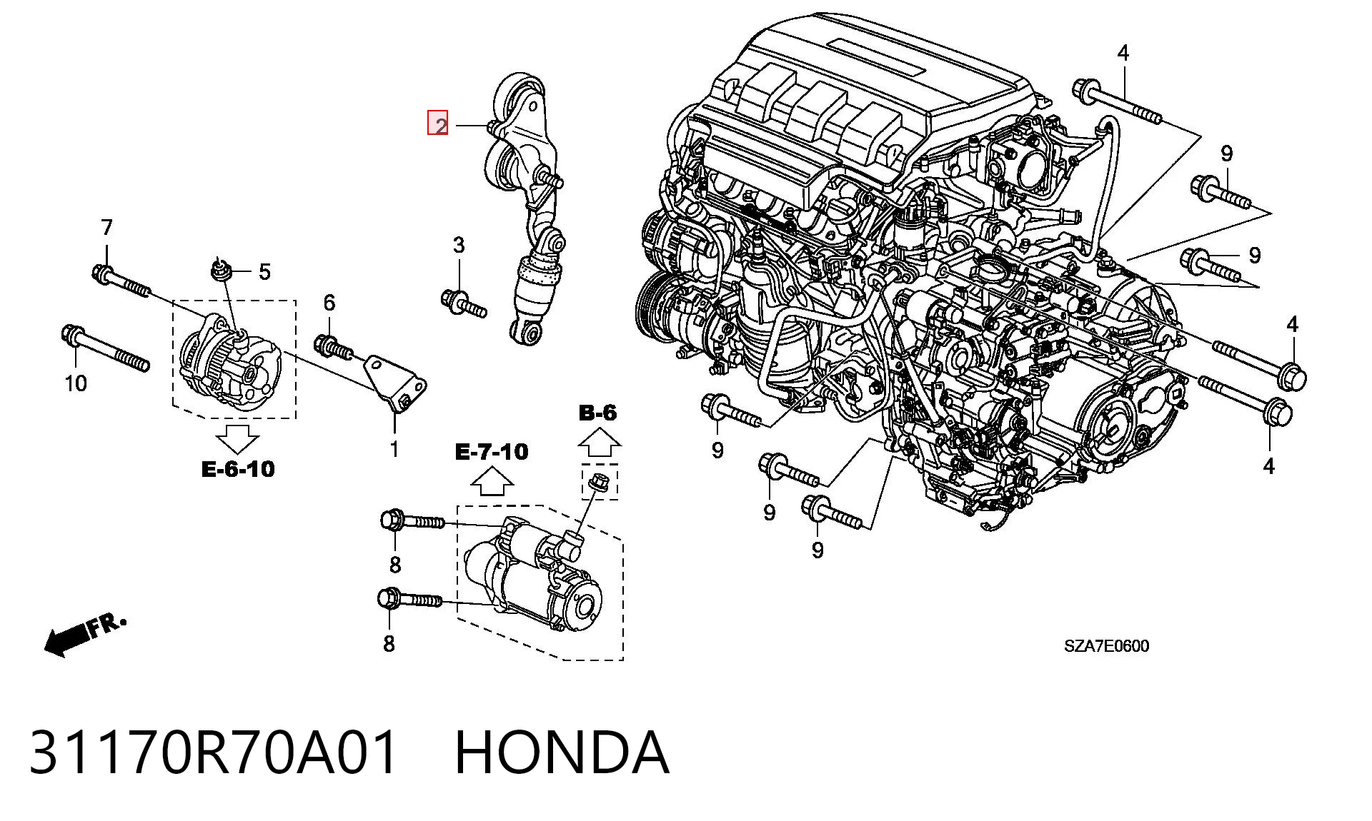 31170R70A01 Honda Reguladora de tensão da correia de transmissão