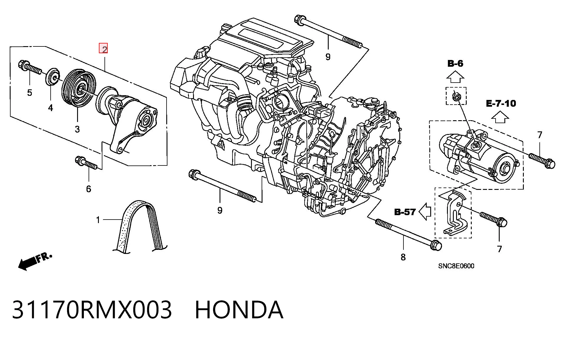 31170RMX003 Honda Reguladora de tensão da correia de transmissão