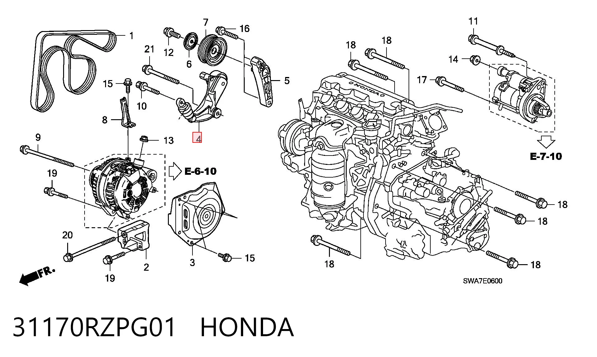 31170RZPG01 Honda Reguladora de tensão da correia de transmissão