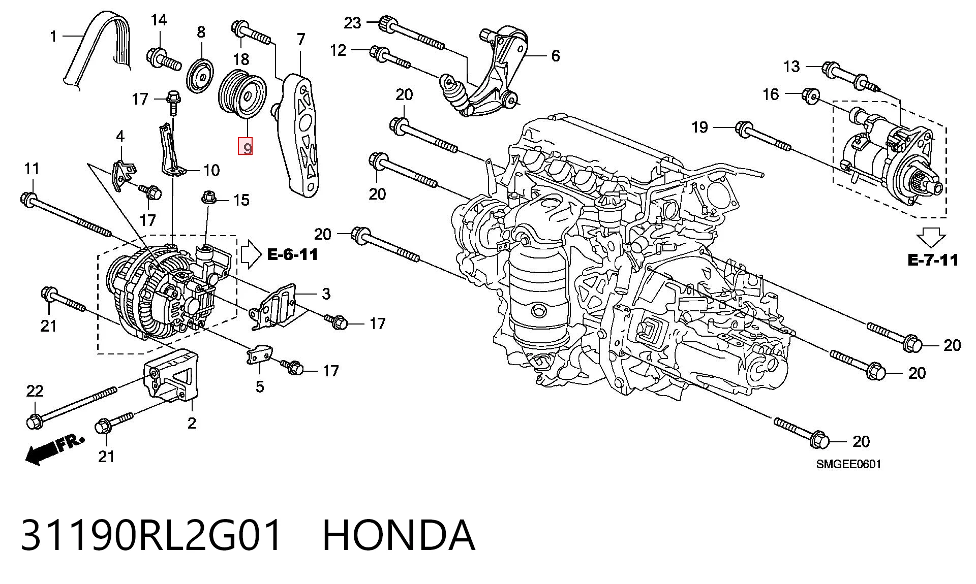 31190RL2G01 Honda Rolo de reguladora de tensão da correia de transmissão