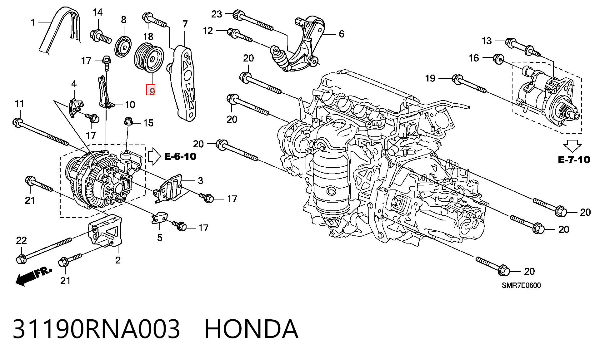 31190RNA003 Honda Rolo de reguladora de tensão da correia de transmissão