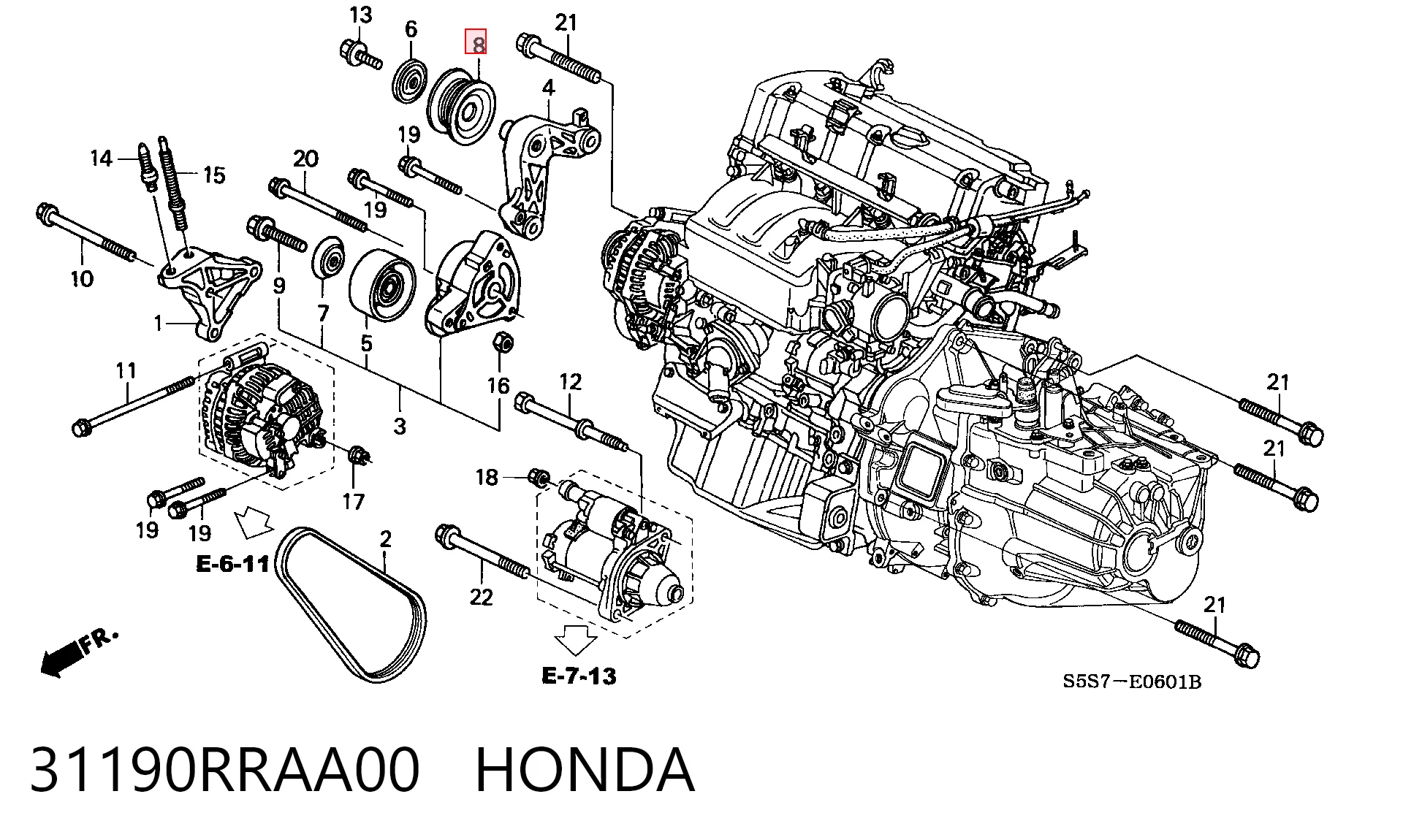 31190RRAA00 Honda Rolo parasita da correia de transmissão